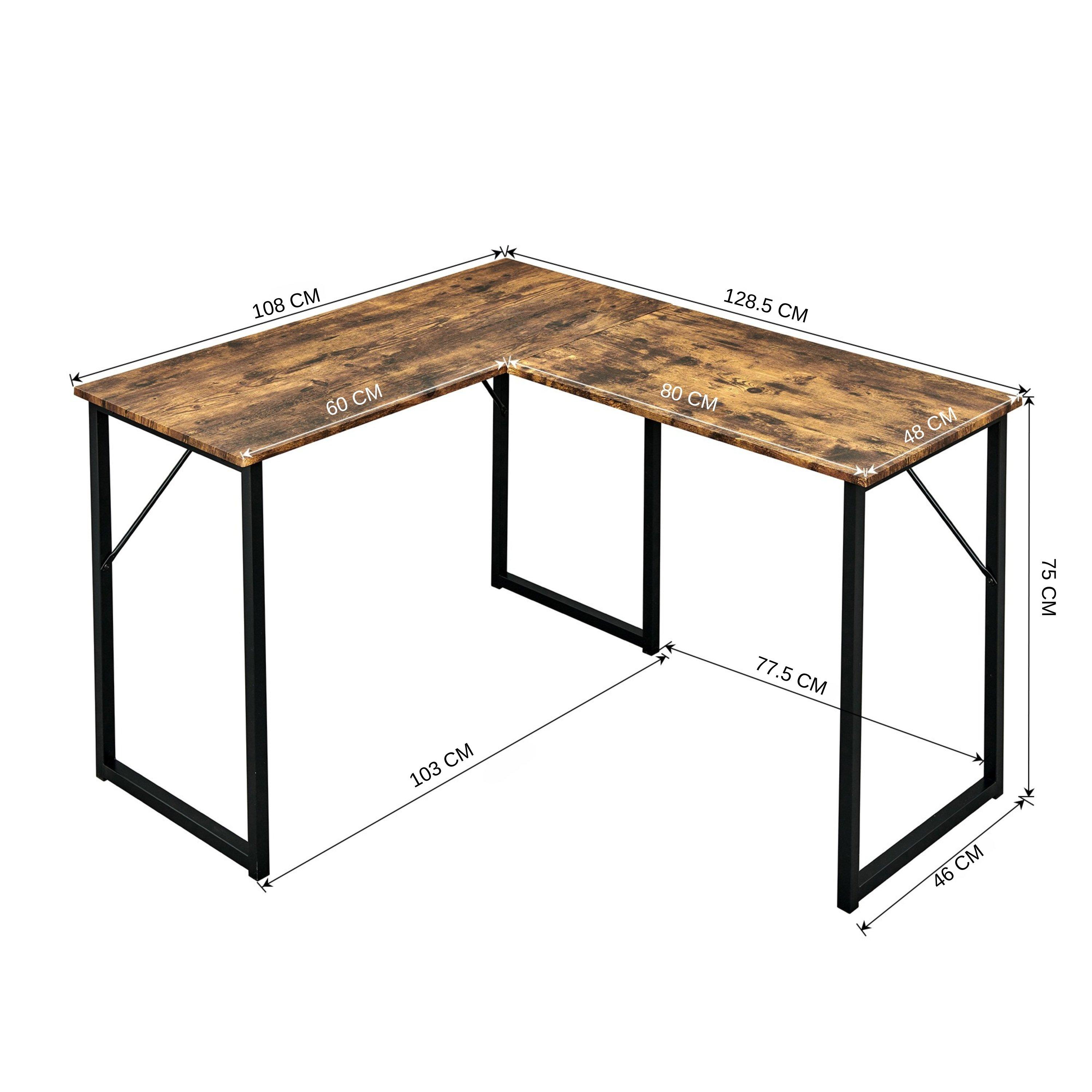 Vintage Brown - FurnitureR - Corner Desk 129 cm Home Office Computer Table with Metal Frame - 6