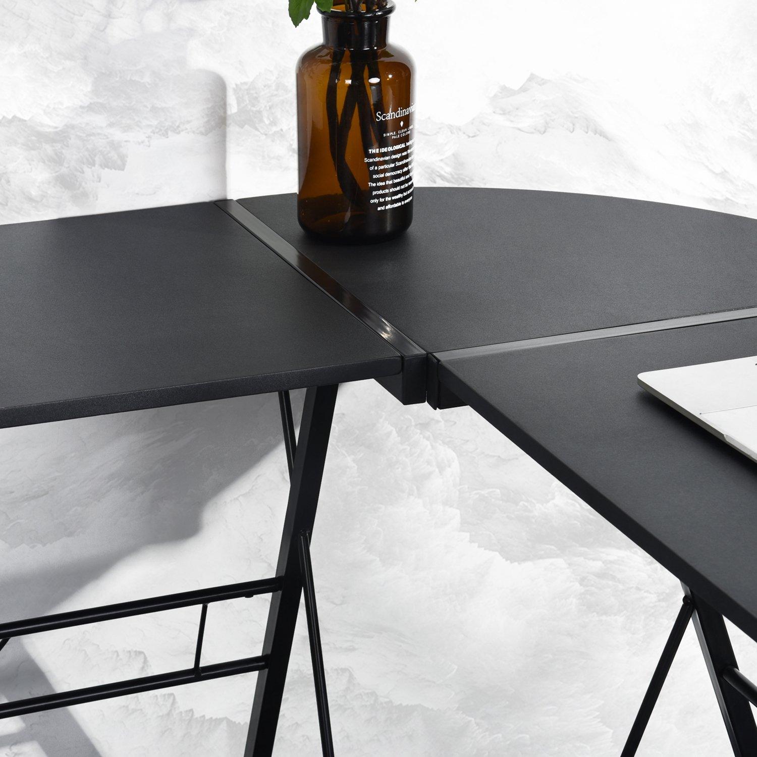 Black - FurnitureR - L-Shaped Corner Computer Desk Office Workstation with Steel Frame - 3