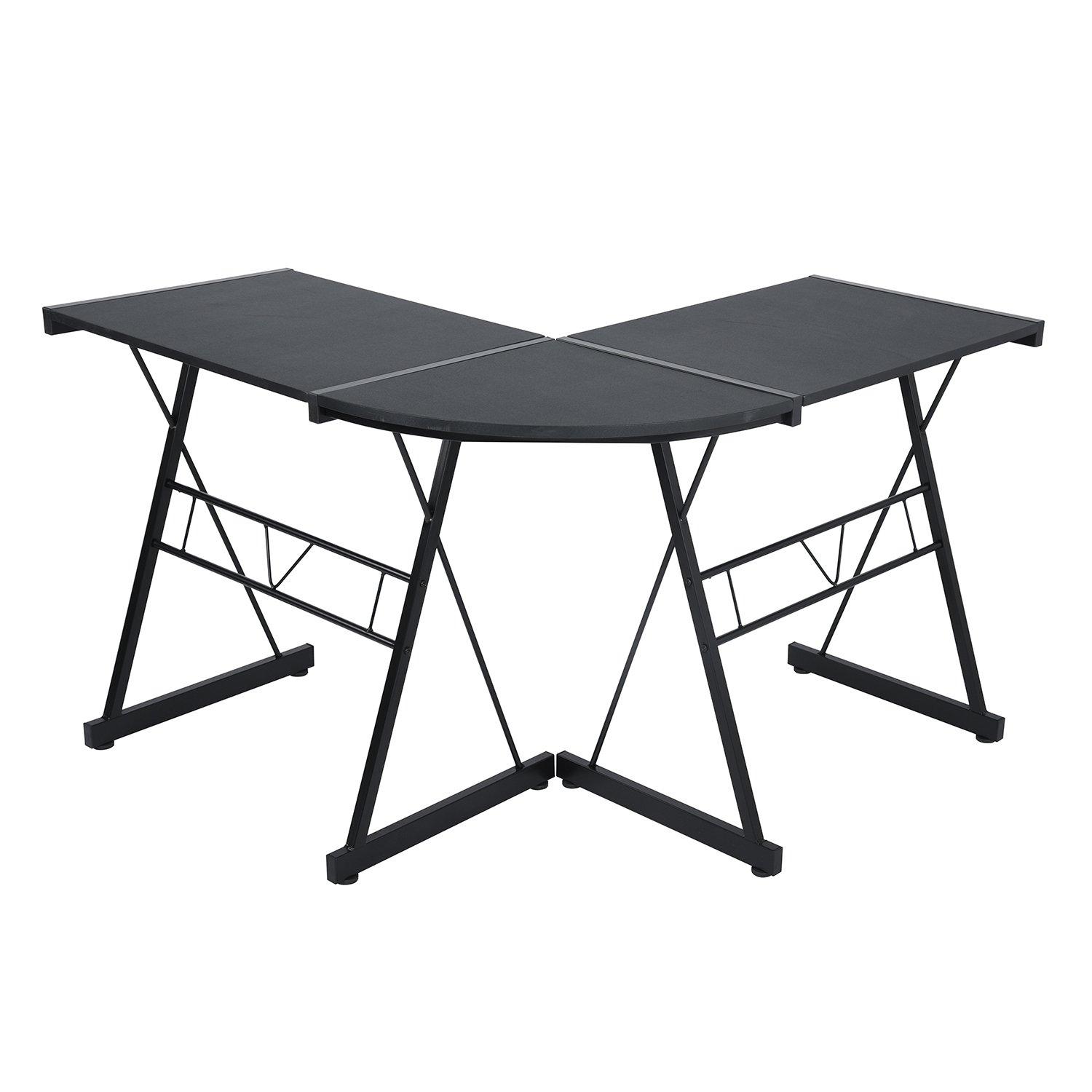 Black - FurnitureR - L-Shaped Corner Computer Desk Office Workstation with Steel Frame - 4