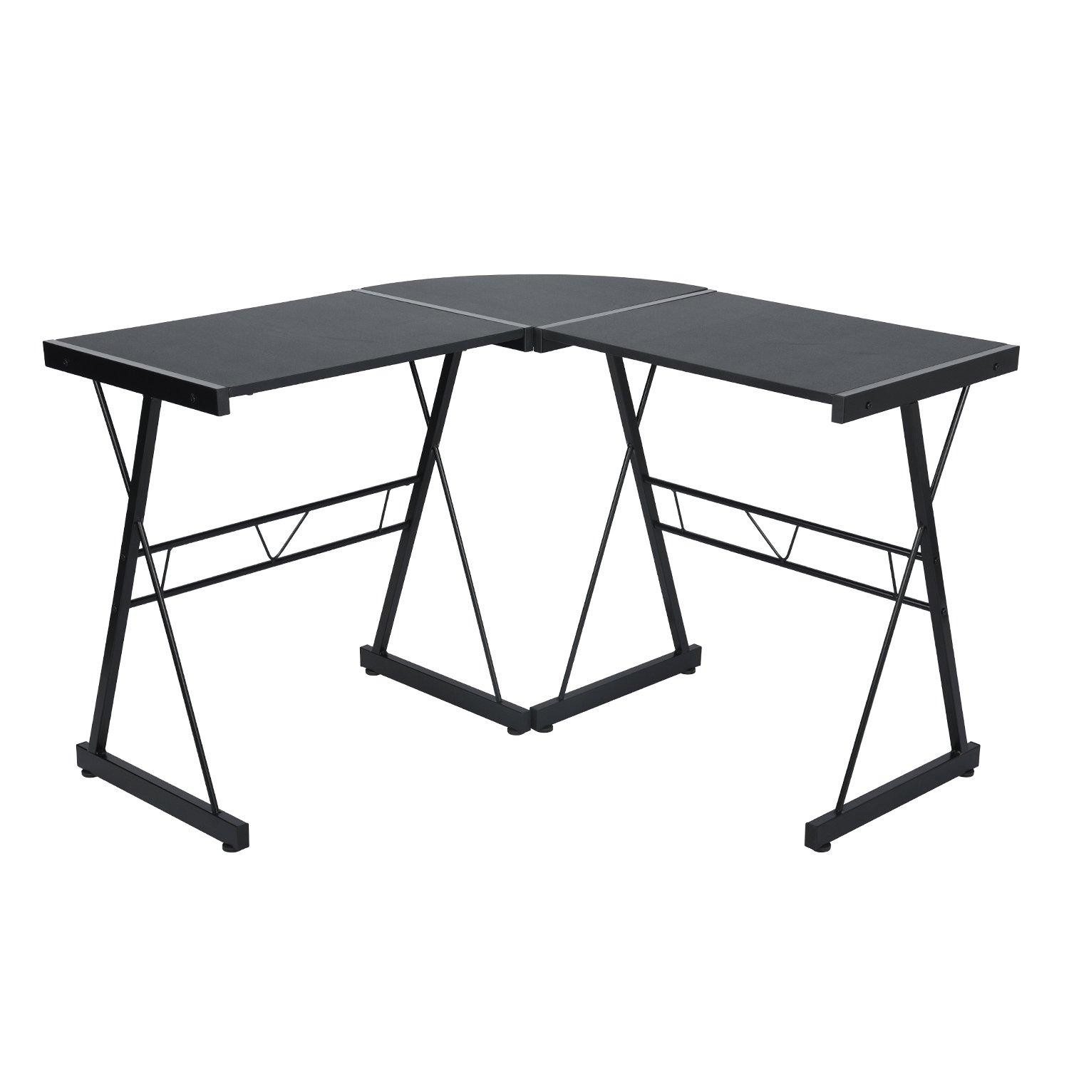 Black - FurnitureR - L-Shaped Corner Computer Desk Office Workstation with Steel Frame - 5