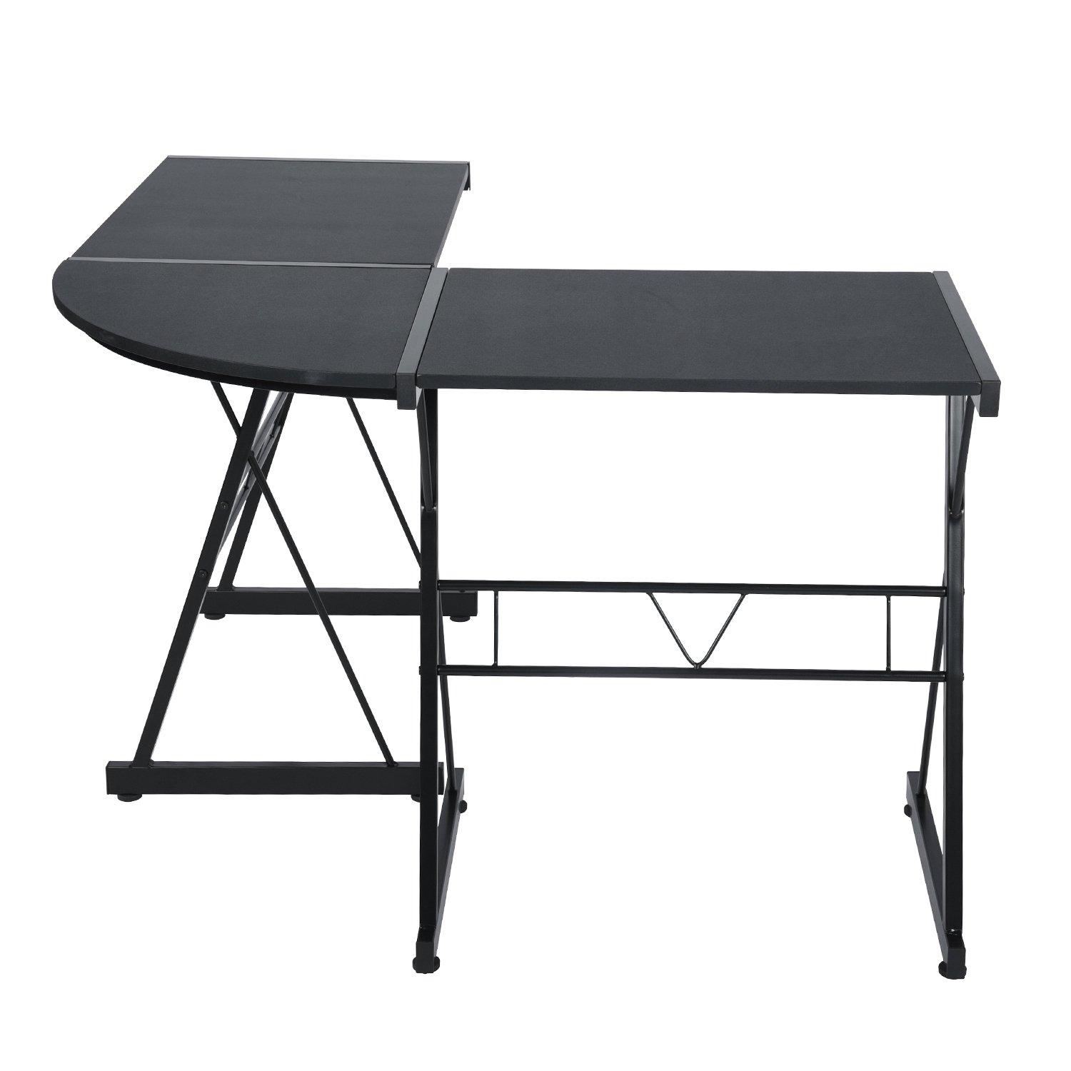 Black - FurnitureR - L-Shaped Corner Computer Desk Office Workstation with Steel Frame - 6