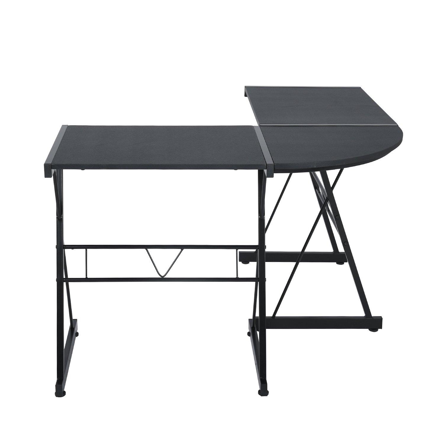 Black - FurnitureR - L-Shaped Corner Computer Desk Office Workstation with Steel Frame - 7