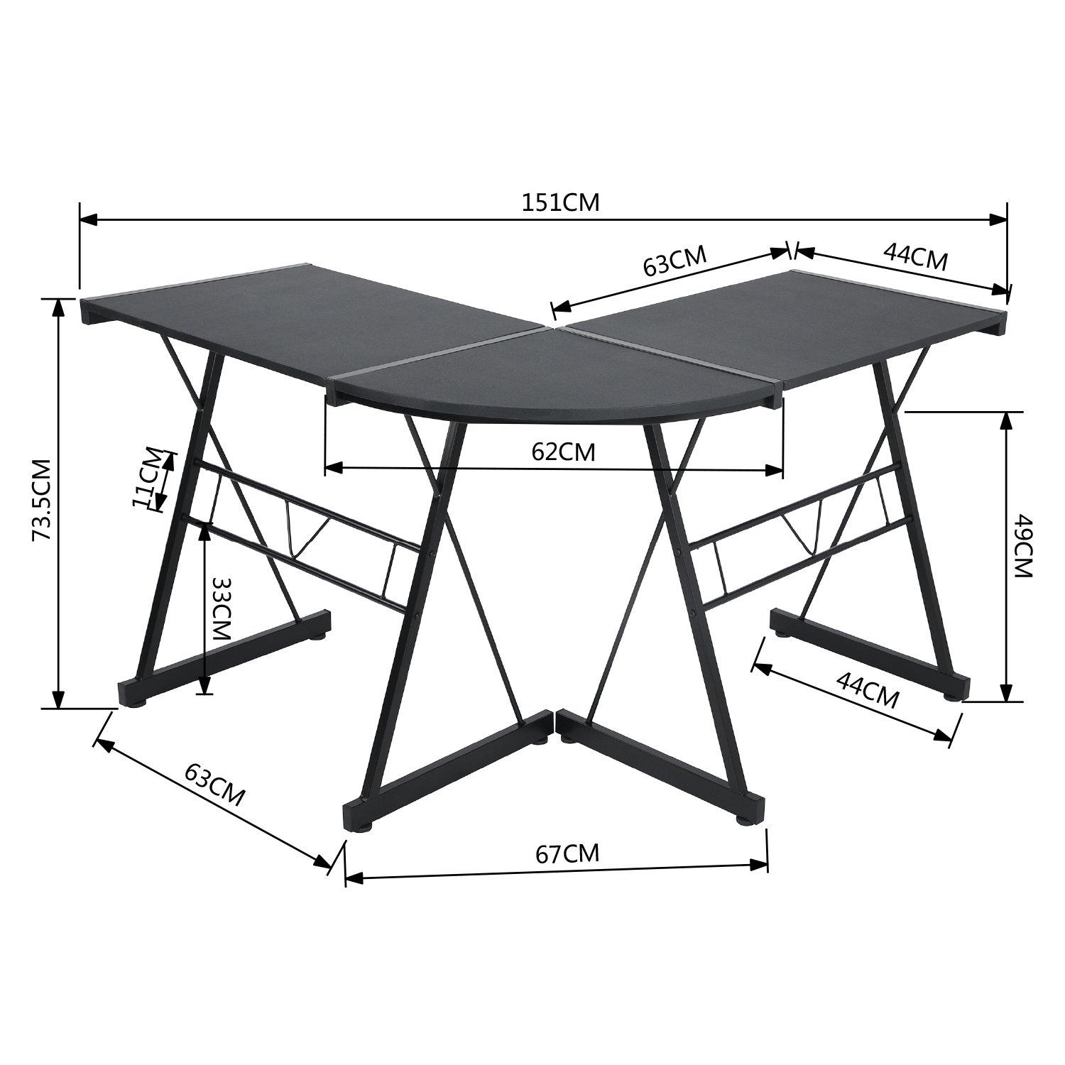 Black - FurnitureR - L-Shaped Corner Computer Desk Office Workstation with Steel Frame - 8