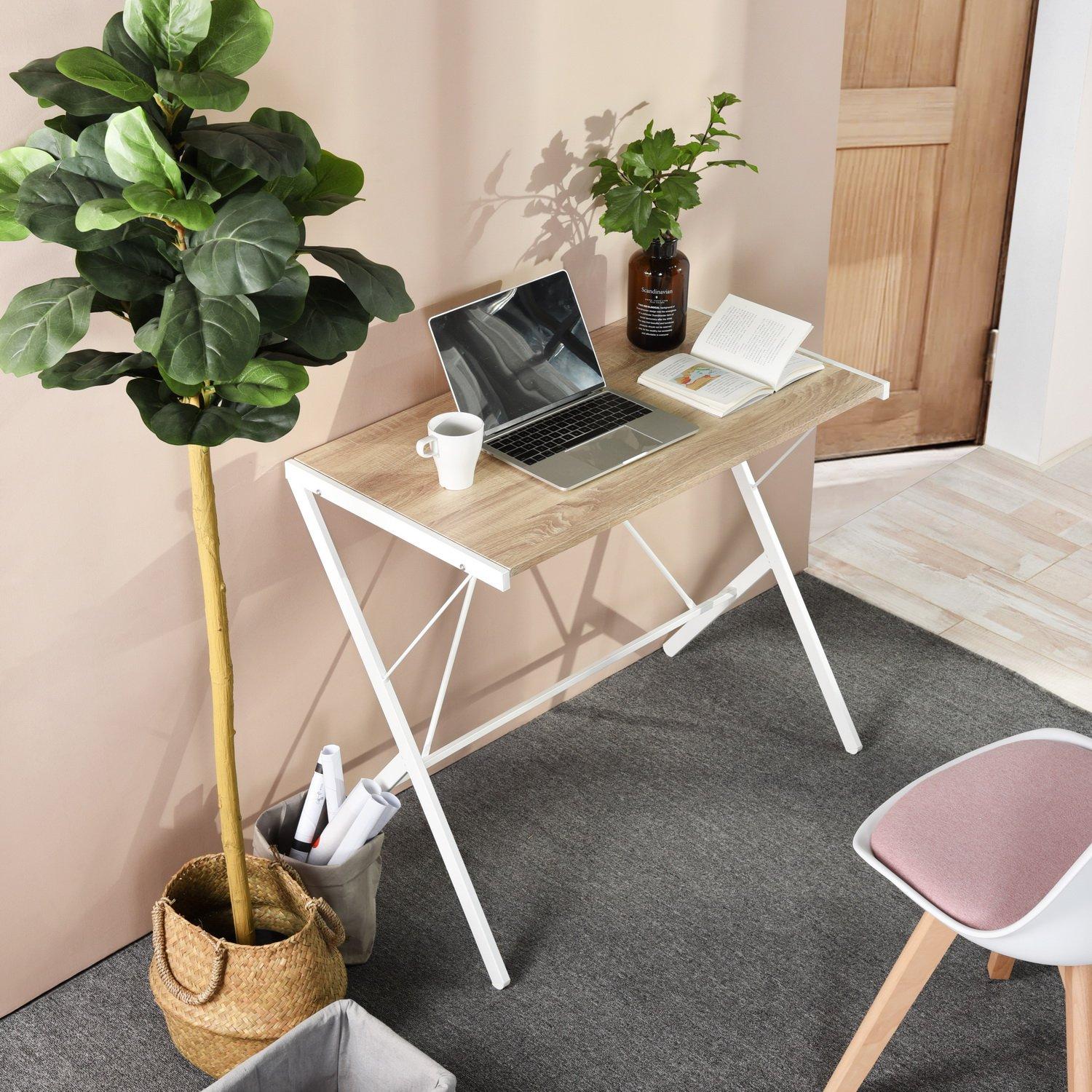 White - FurnitureR - Desk 90x48 cm Black Writing Table with Metal Frame - 2