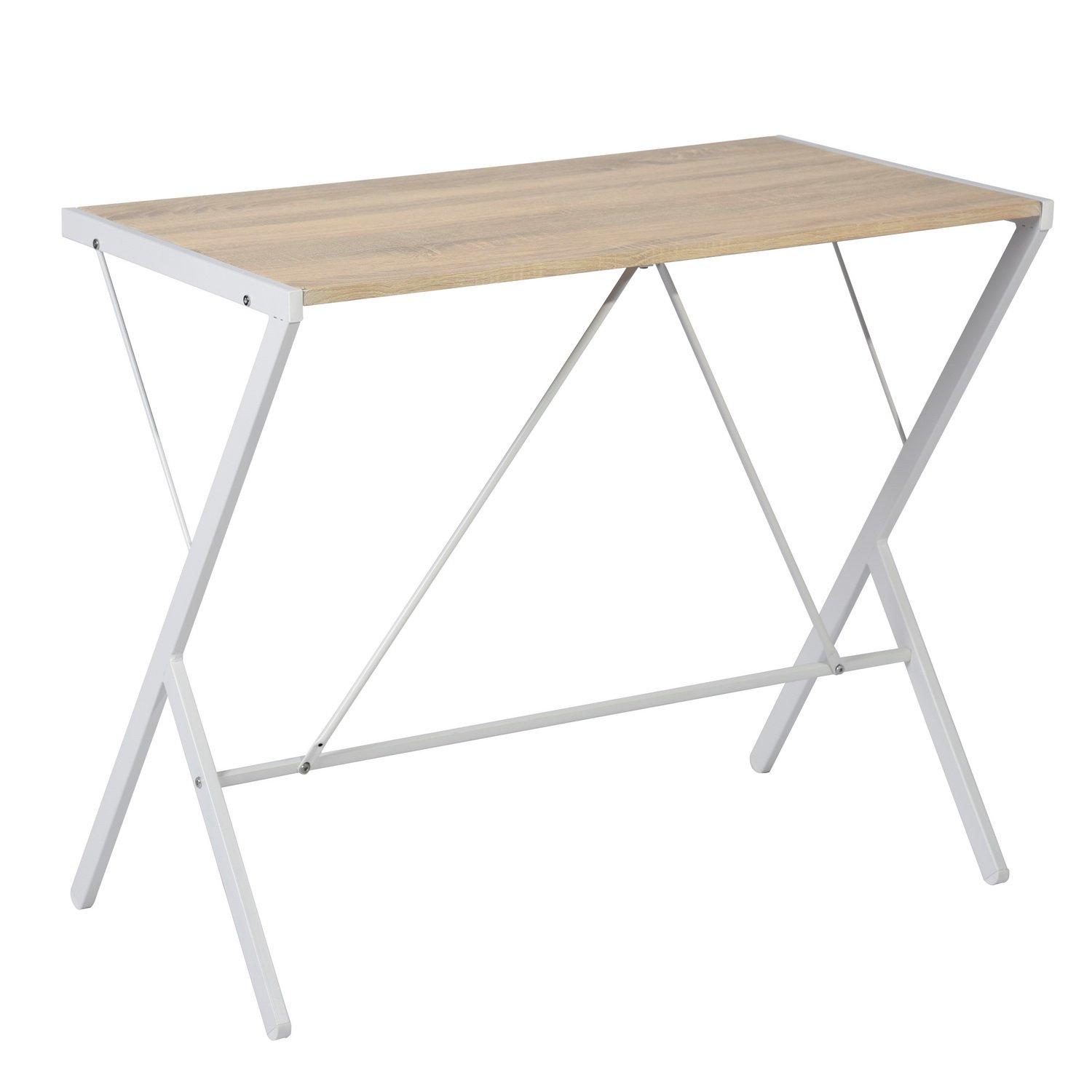 White - FurnitureR - Desk 90x48 cm Black Writing Table with Metal Frame - 7