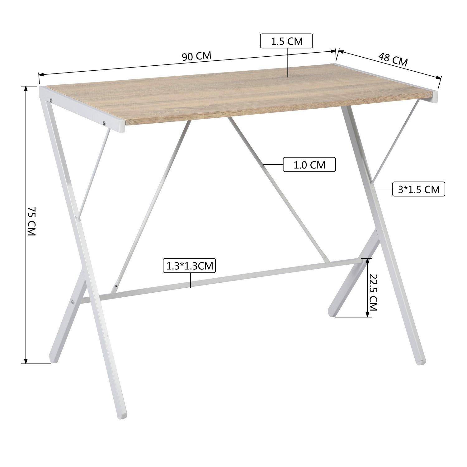 White - FurnitureR - Desk 90x48 cm Black Writing Table with Metal Frame - 8