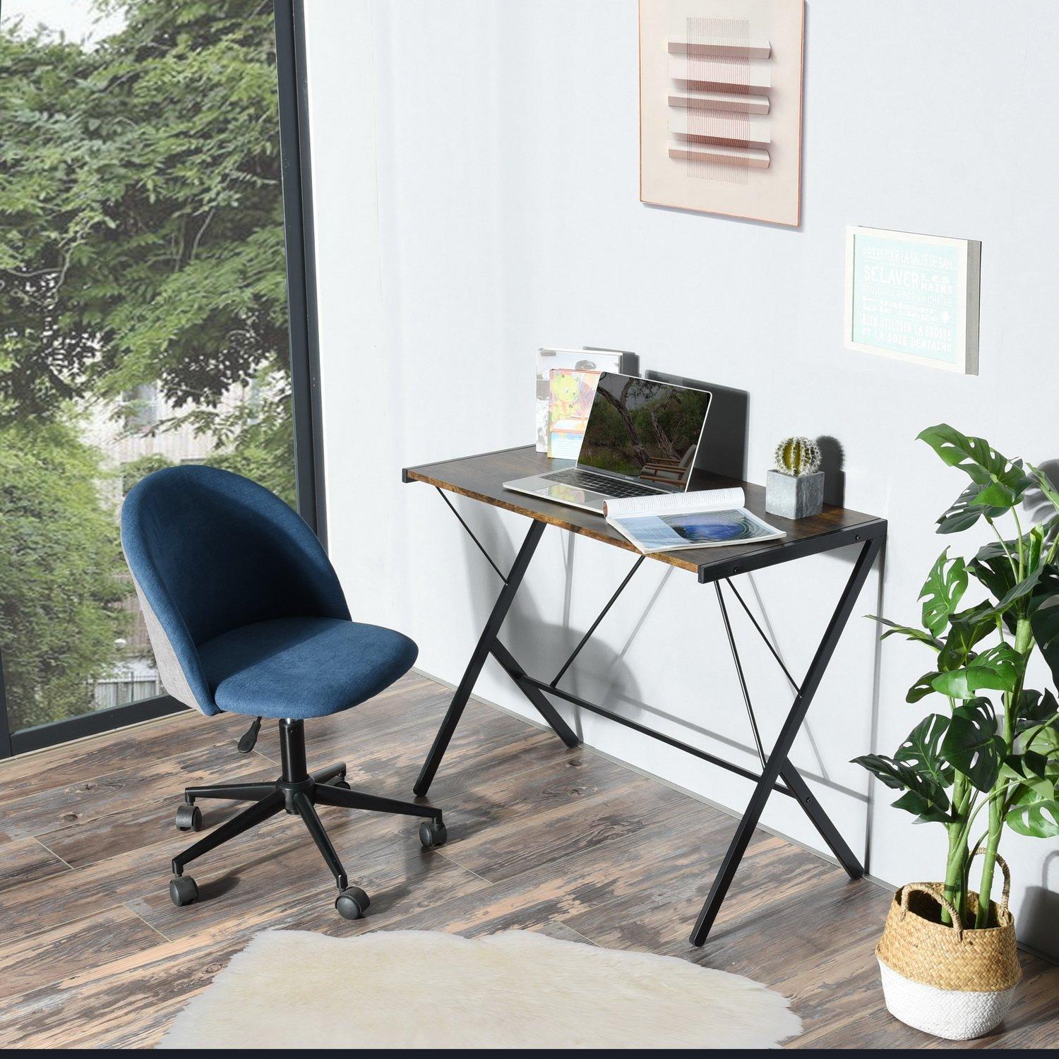 Vintage Brown - FurnitureR - Computer Desk 90x48 cm Black Writing Table with Metal Frame - 1