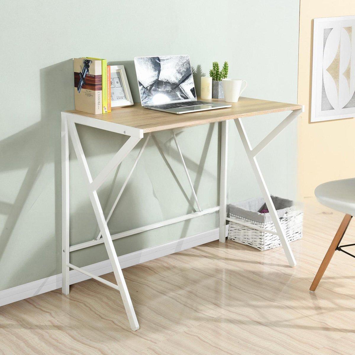 FurnitureR Writing Desk – Minimalist Computer Table with Oak-Effect Top