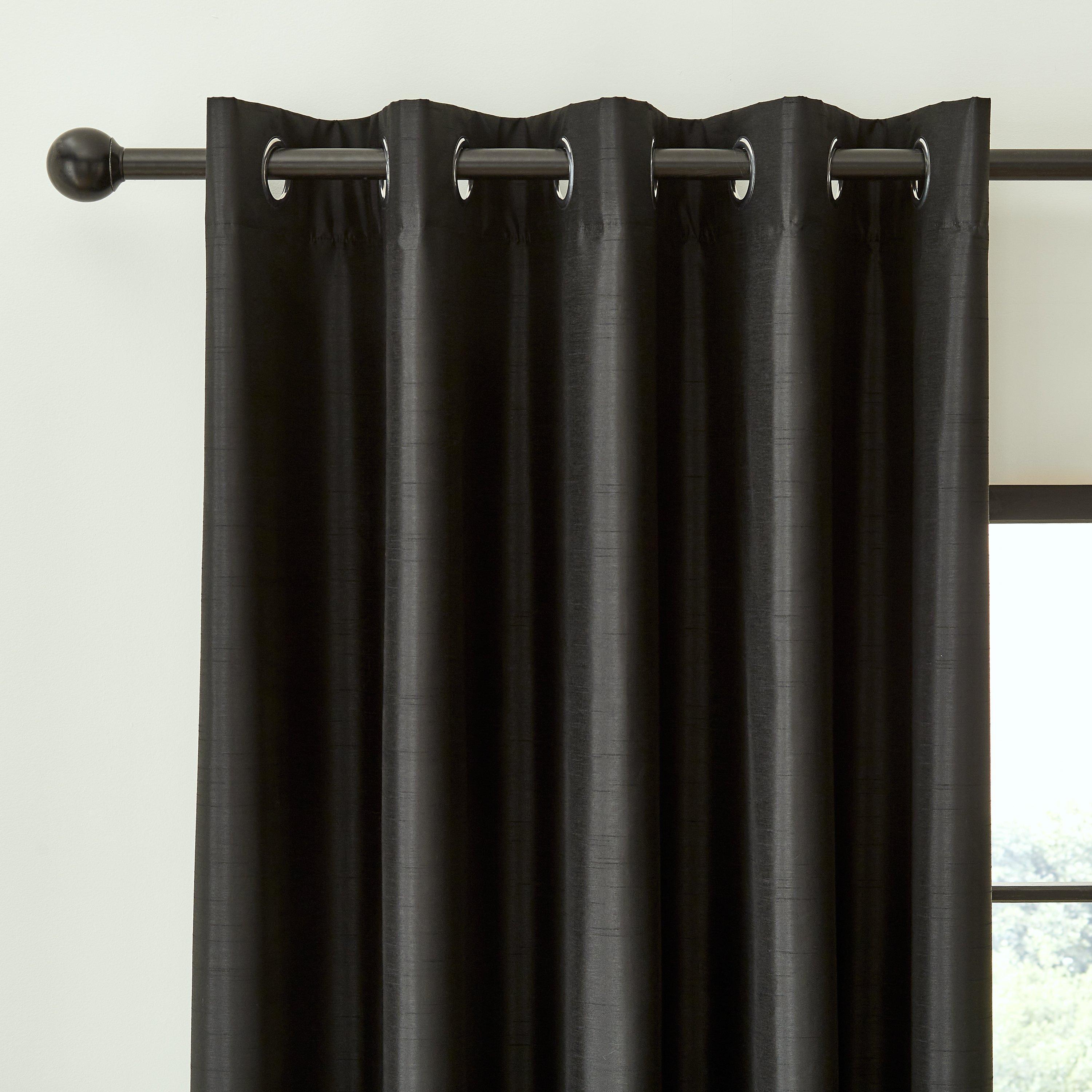 Catherine Lansfield  Faux Silk Out Thermal Eyelet Curtains Black - 66x54cm