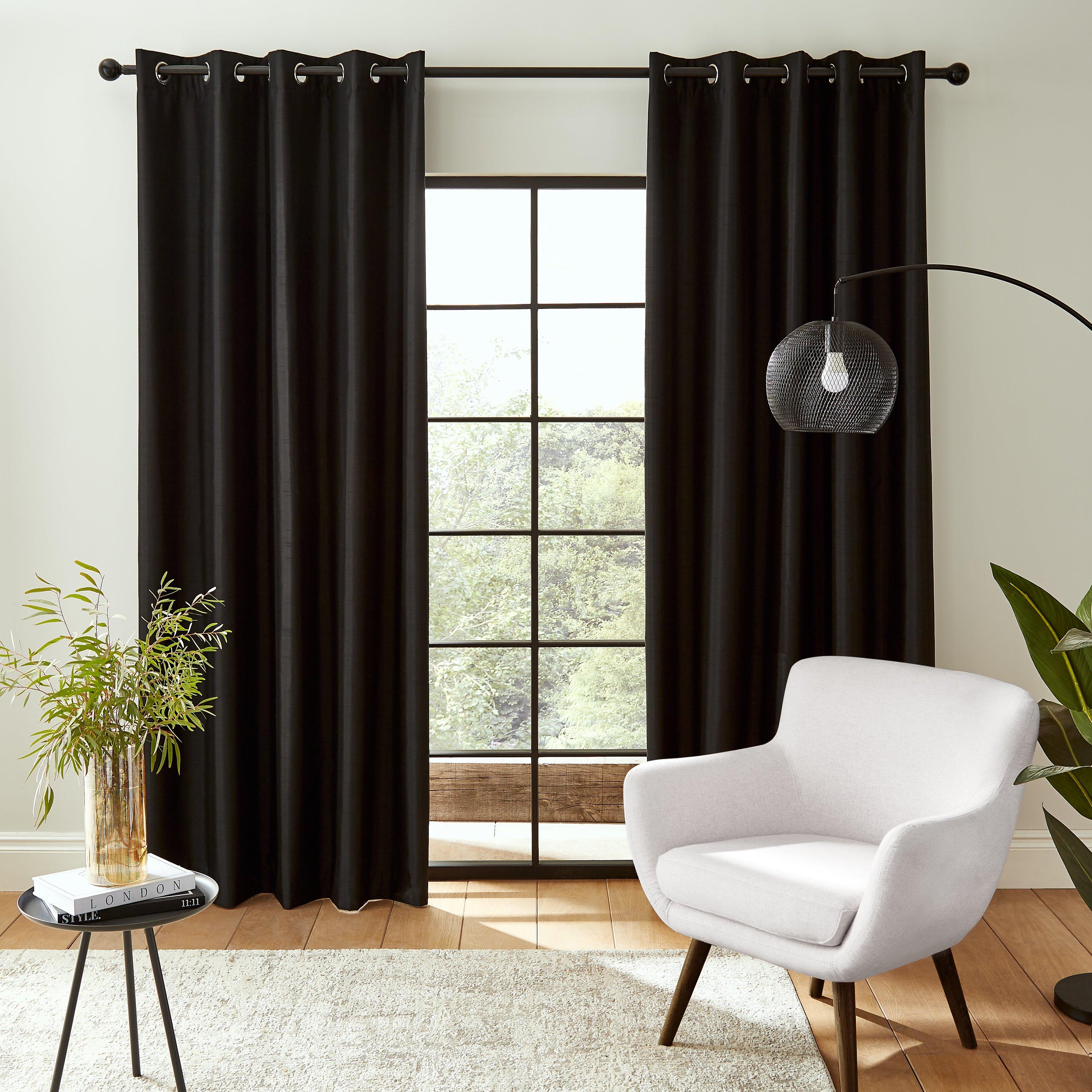 Black - Catherine Lansfield - Silk Blackout Thermal Eyelet Curtains - 2