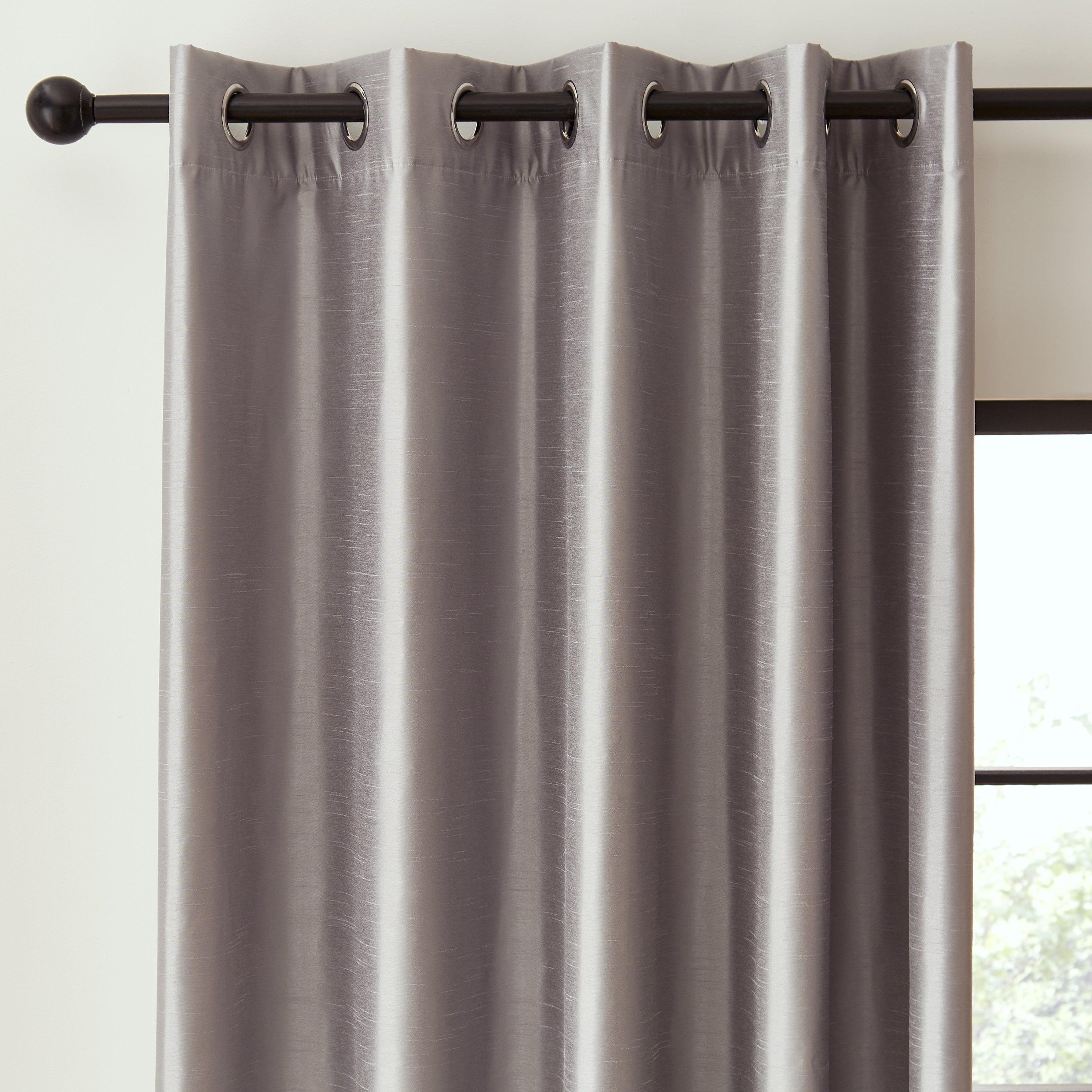 Catherine Lansfield  Faux Silk Blackout Thermal Eyelet Curtains - Silver Grey - 46x54in