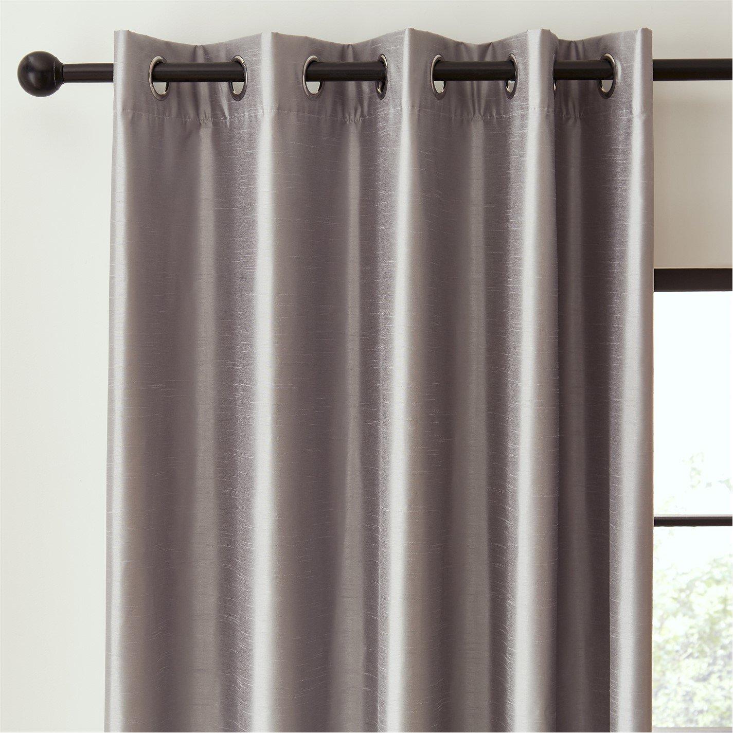 Silver Grey - Catherine Lansfield - Faux Silk Blackout Thermal Eyelet Curtains - 2