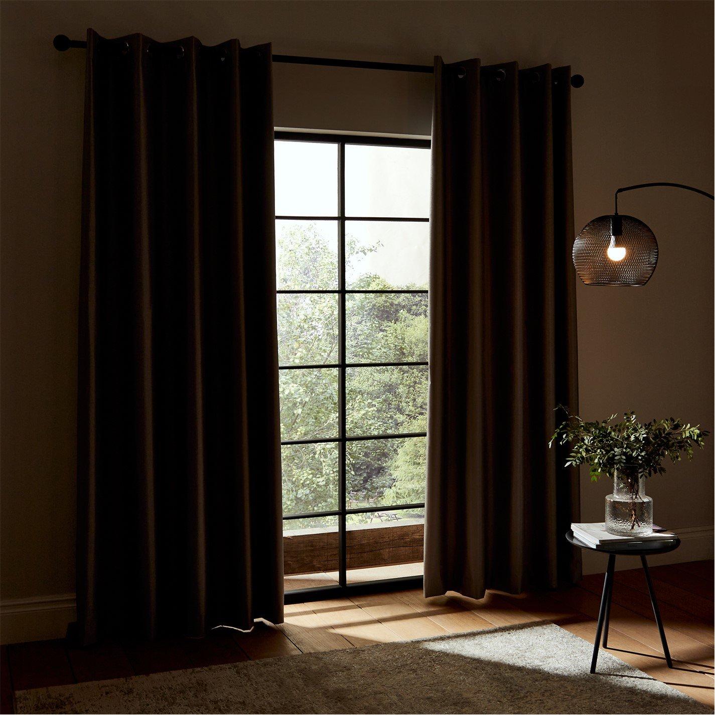 Silver Grey - Catherine Lansfield - Faux Silk Blackout Thermal Eyelet Curtains - 3