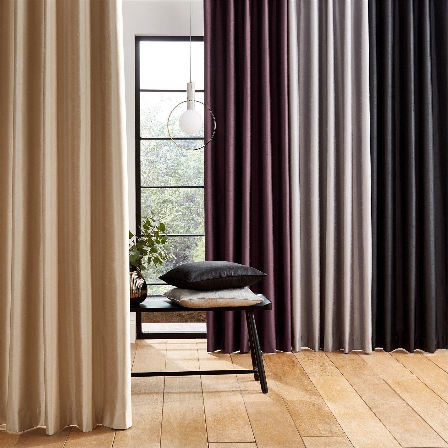 Silver Grey - Catherine Lansfield - Faux Silk Blackout Thermal Eyelet Curtains - 5