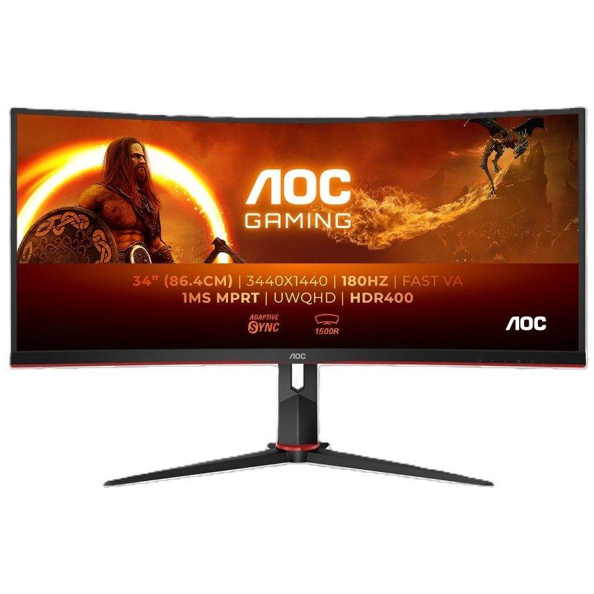 Black - AOC - CU34G2XP/BK 34 Inch Ultrawide 180Hz Curved Gaming Monitor - 1