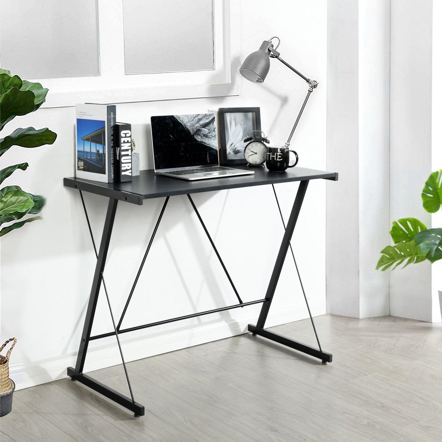 Black - Madison Condelle - Computer Desk Compact Writing Table with Metal Frame - 1