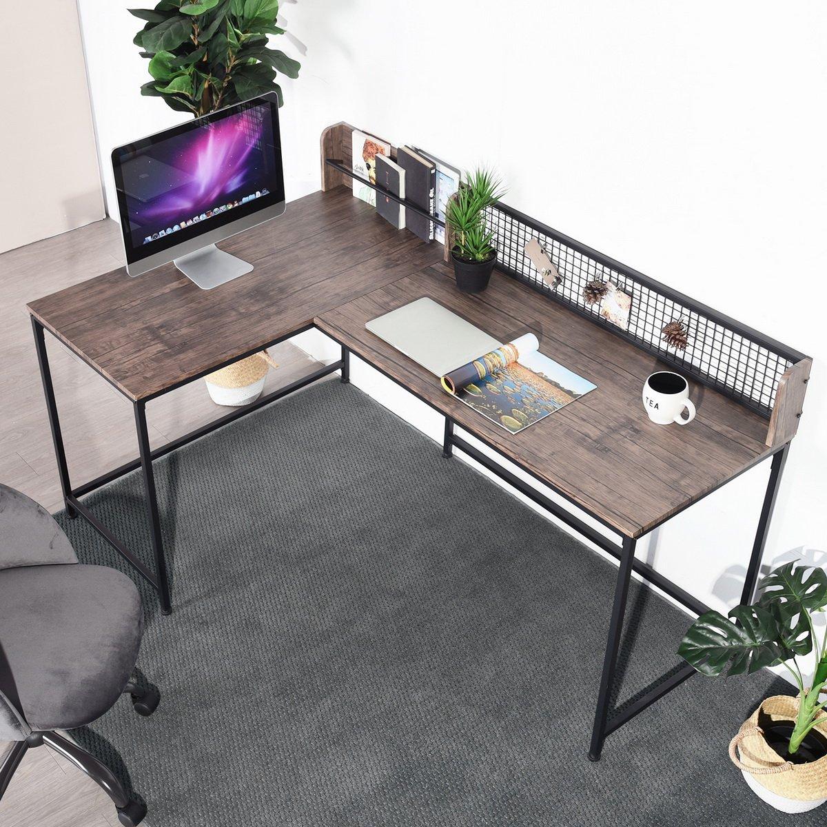 Grey - Convenience Concepts - L-Shaped Corner Desk Industrial Computer Table with Storage Shelf - 1