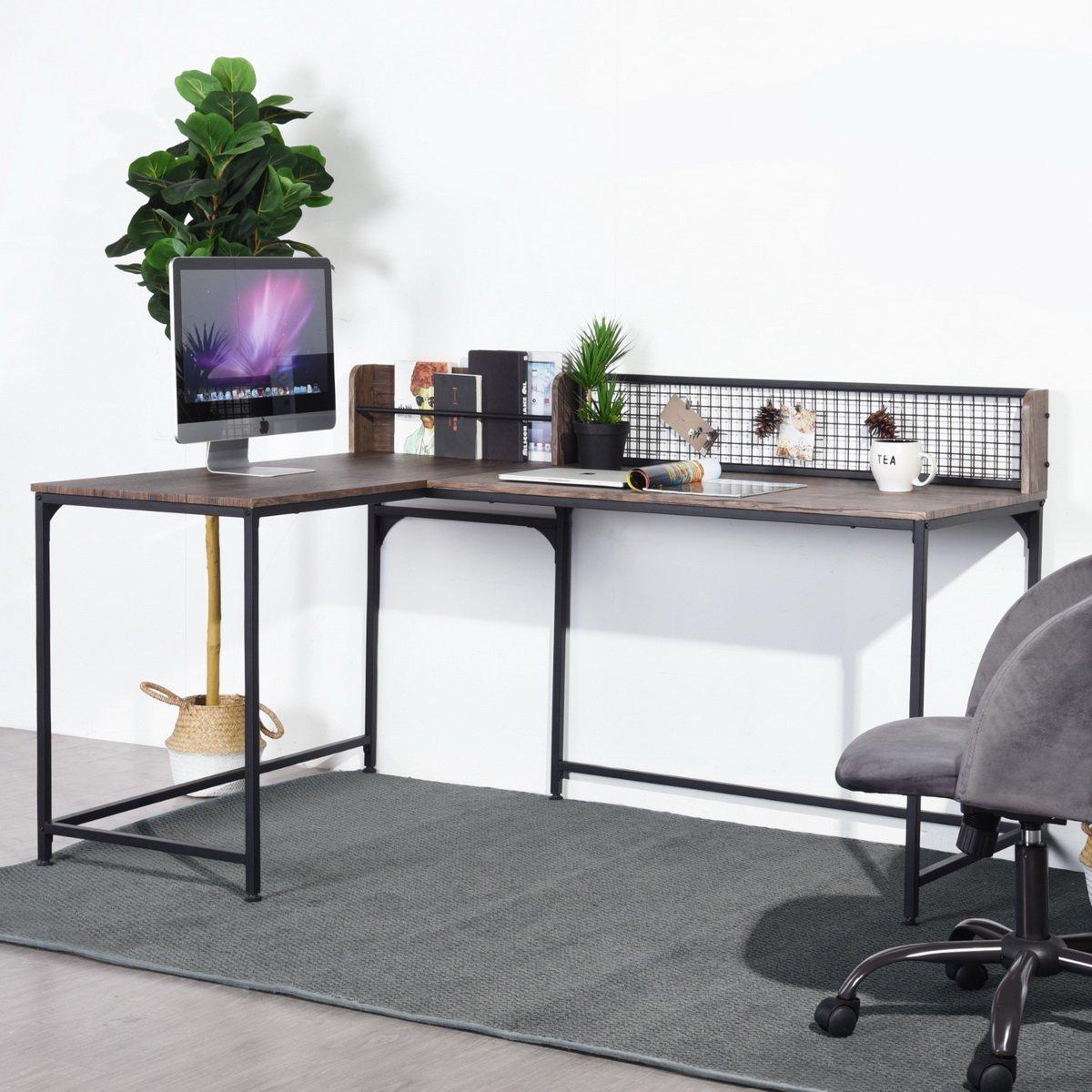 Grey - Convenience Concepts - Corner Desk Industrial Computer Table with Storage Shelf - 3