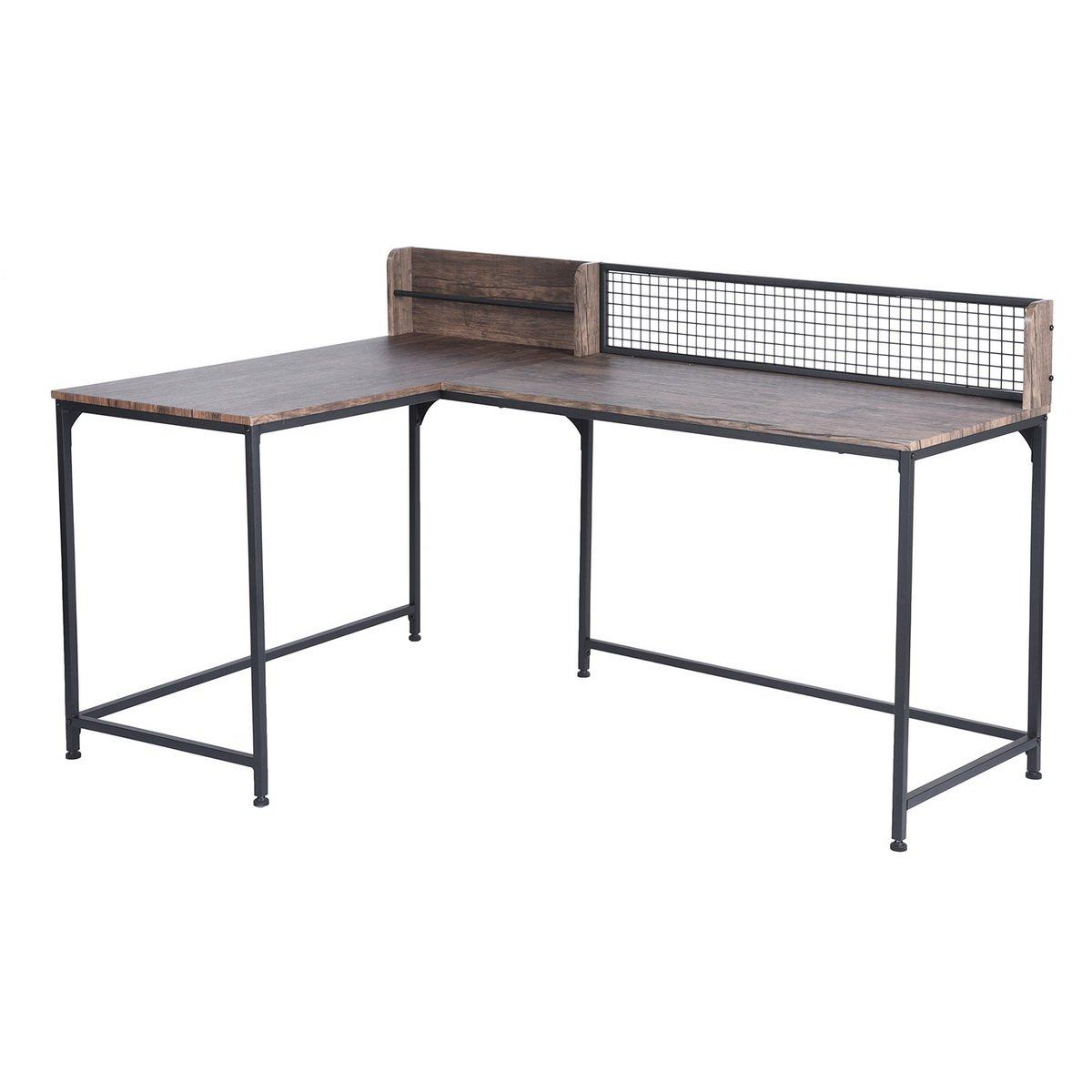 Grey - Convenience Concepts - Corner Desk Industrial Computer Table with Storage Shelf - 7