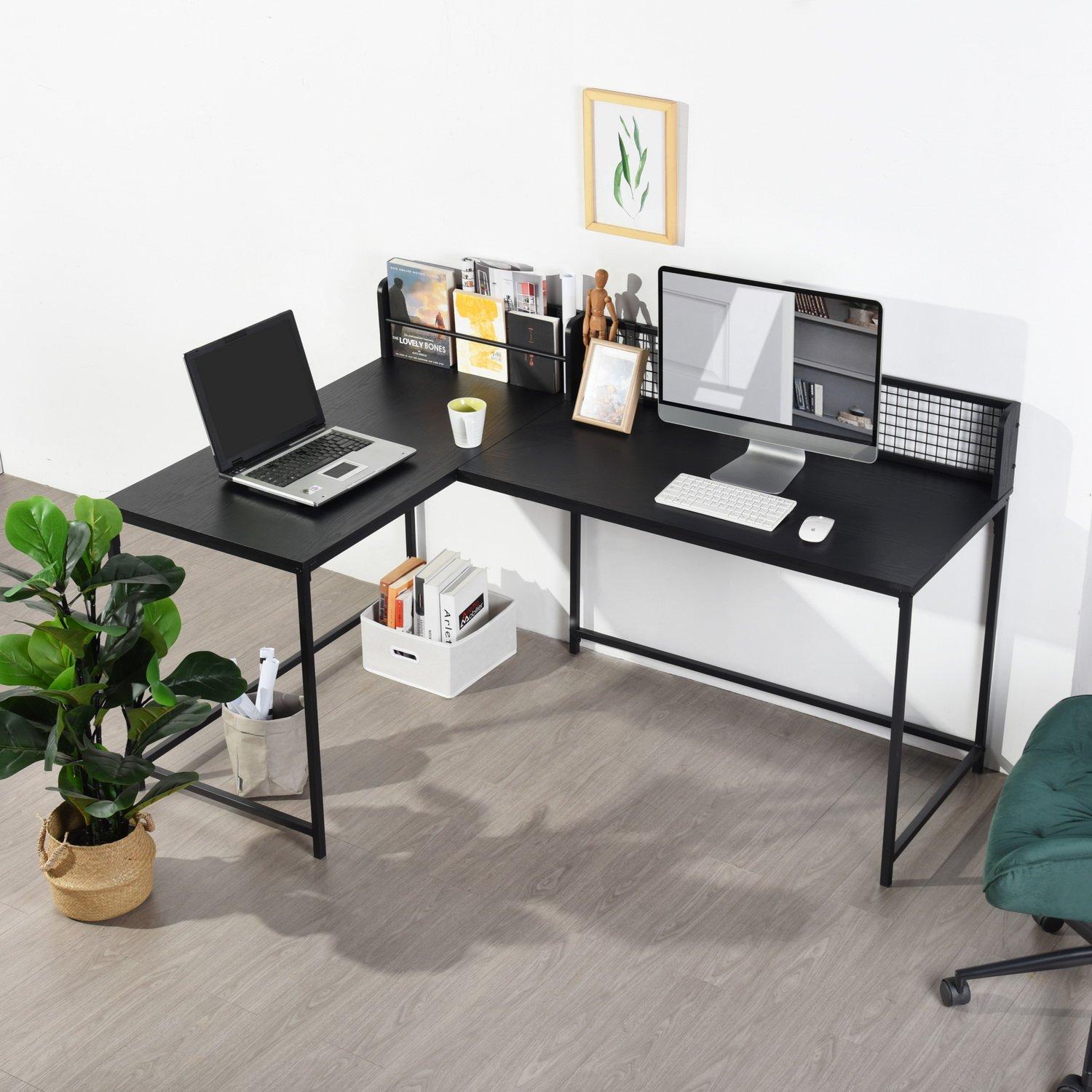 Convenience Concepts L-shaped Corner Desk Industrial Computer Table With Storage Shelf In Black