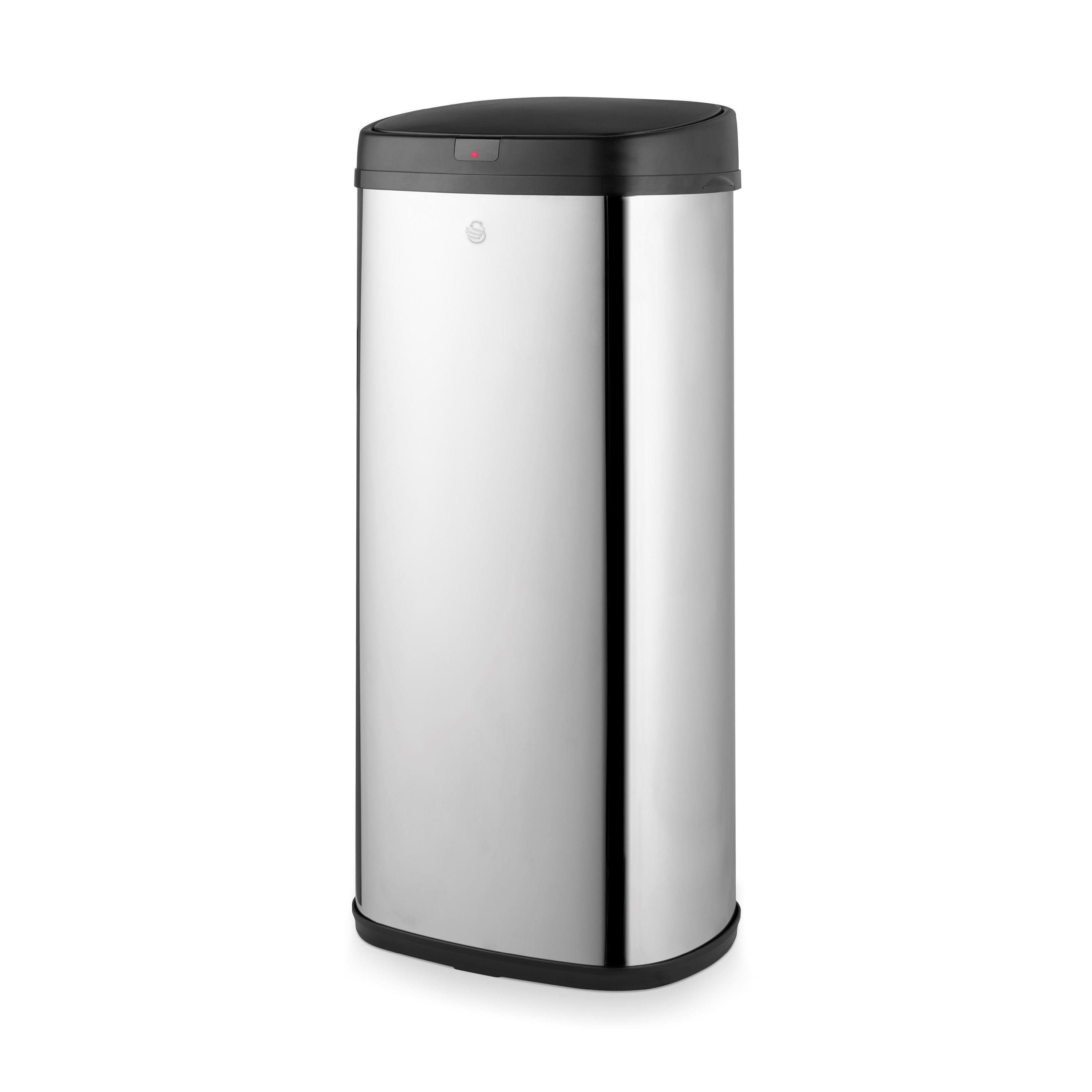 Swan  50L Square Sensor Bin W/Black - Stainless Steel - Medium