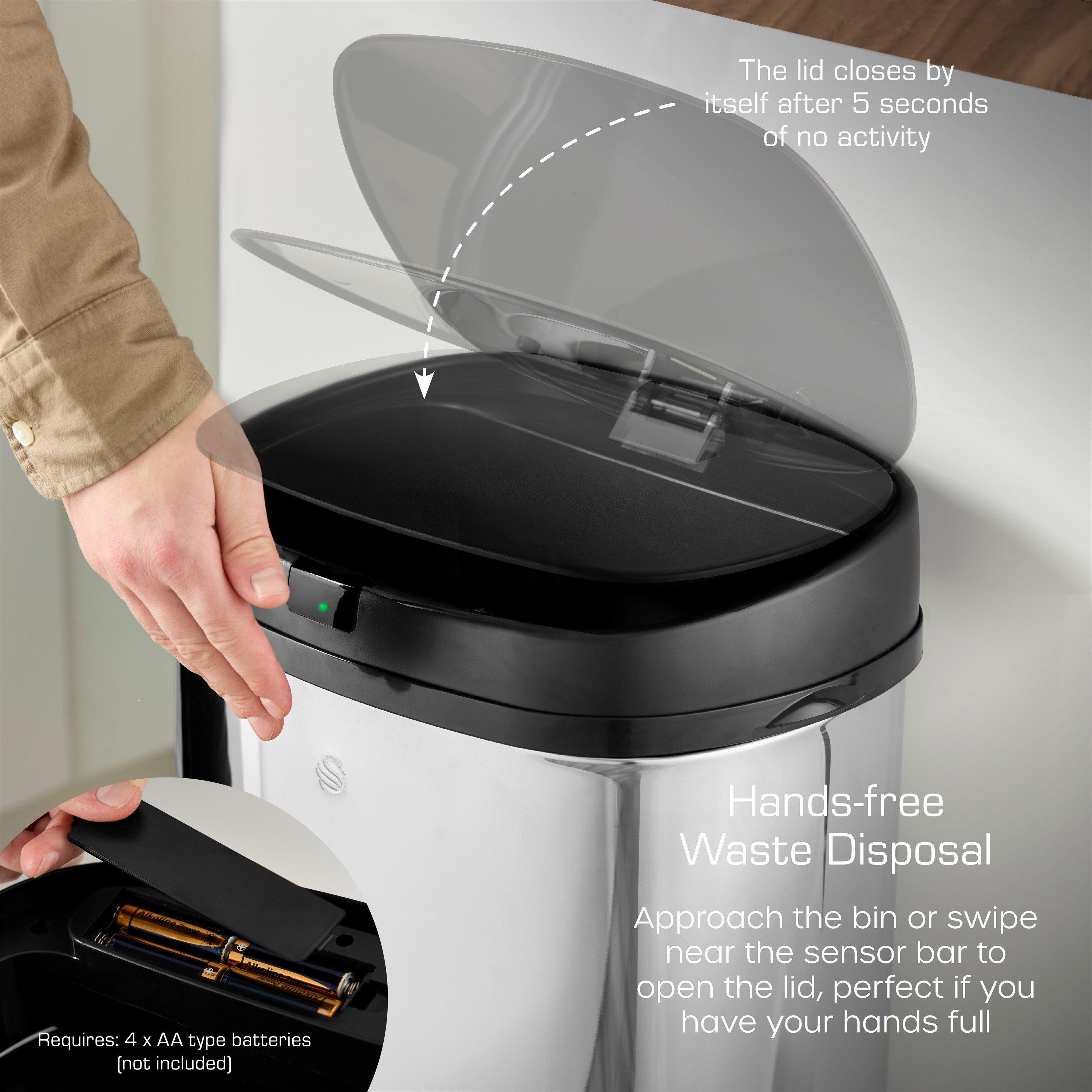 Stainless Steel - Swan - 50L Square Sensor Bin w/Black - 3