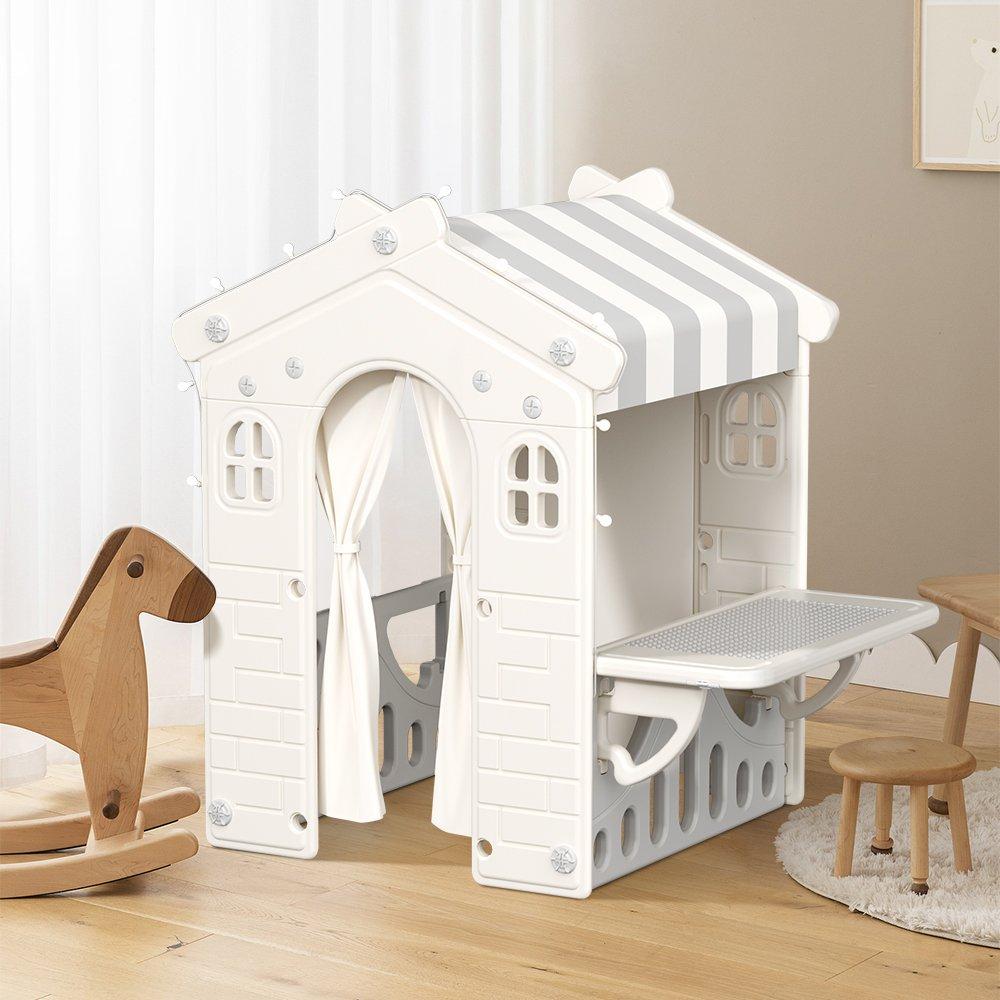 Beige And Grey - KIDKID - Kids Plastic Playhouse for Indoor Outdoor - 1