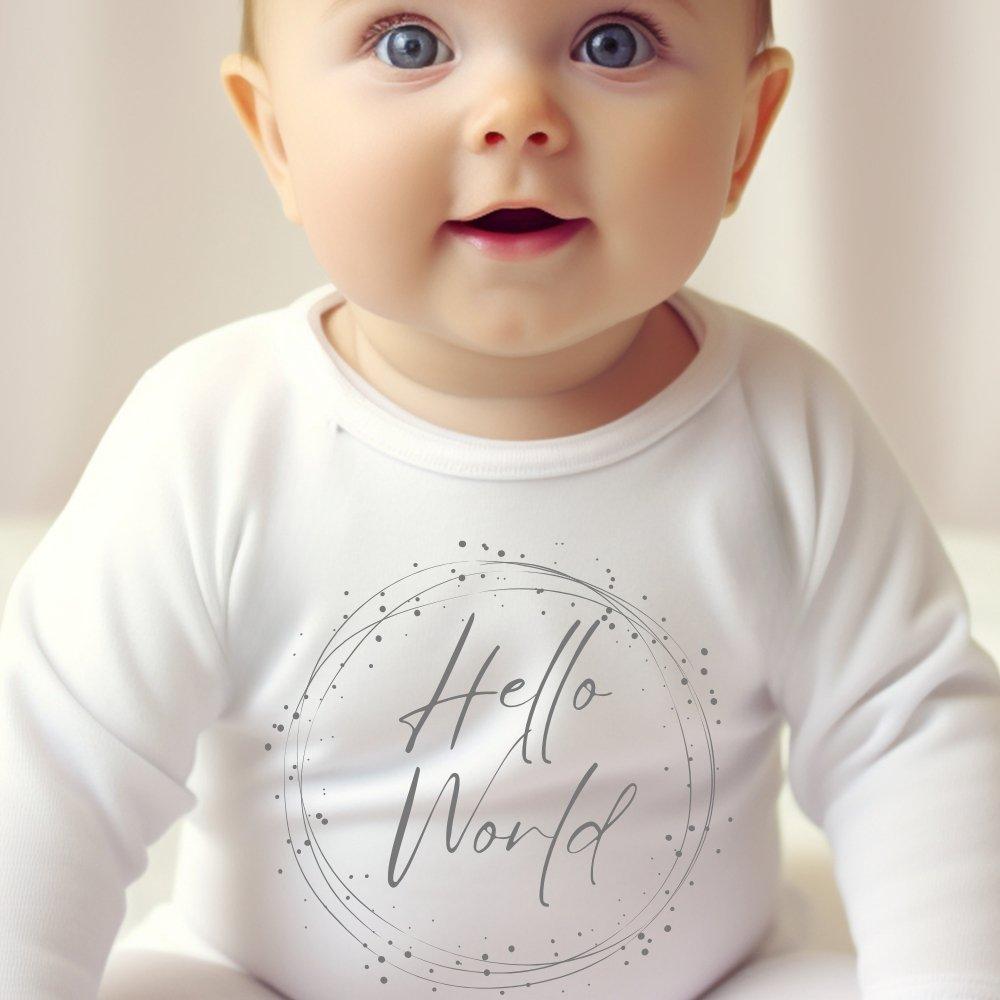 White - Aye Do Gifts - Hello World Silver Circle Baby Grow 7720-BBYgrow