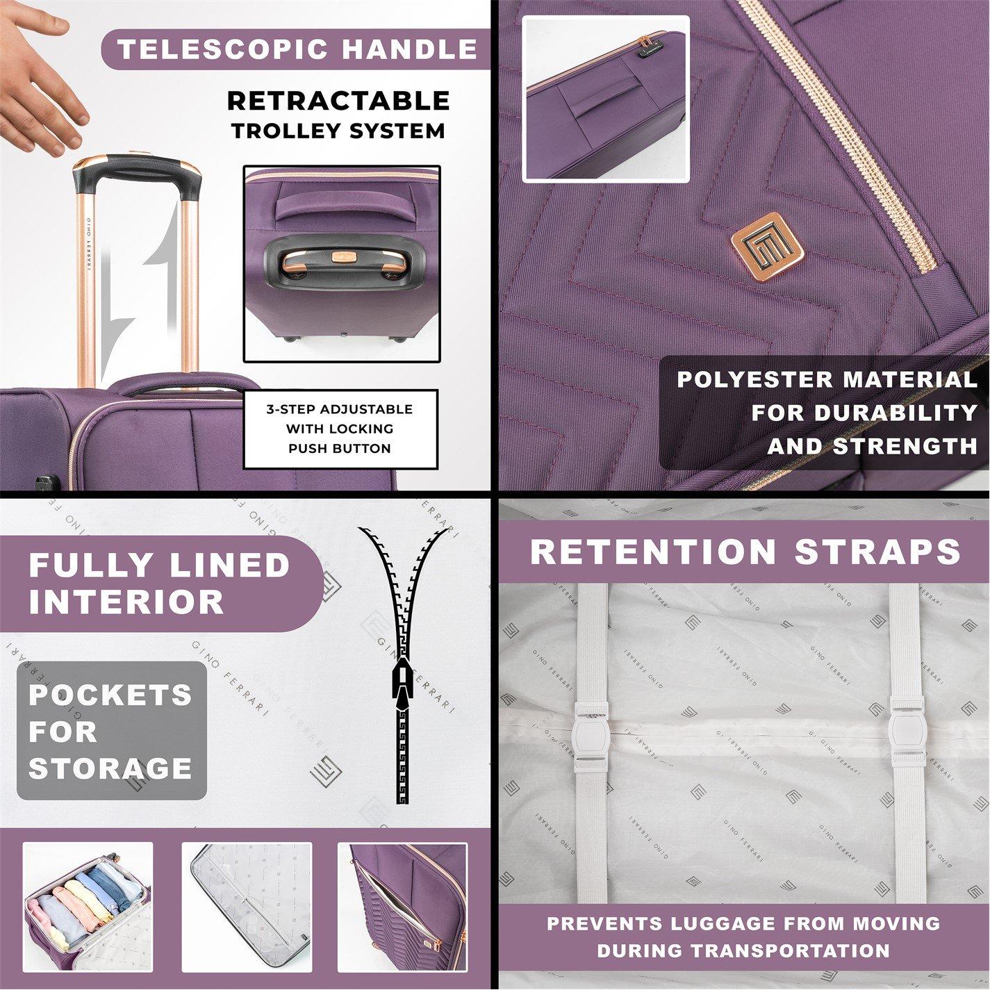 Purple - Gino Ferrari - Biella Soft Shell Cabin Case Under Seat Flight Bag - 3