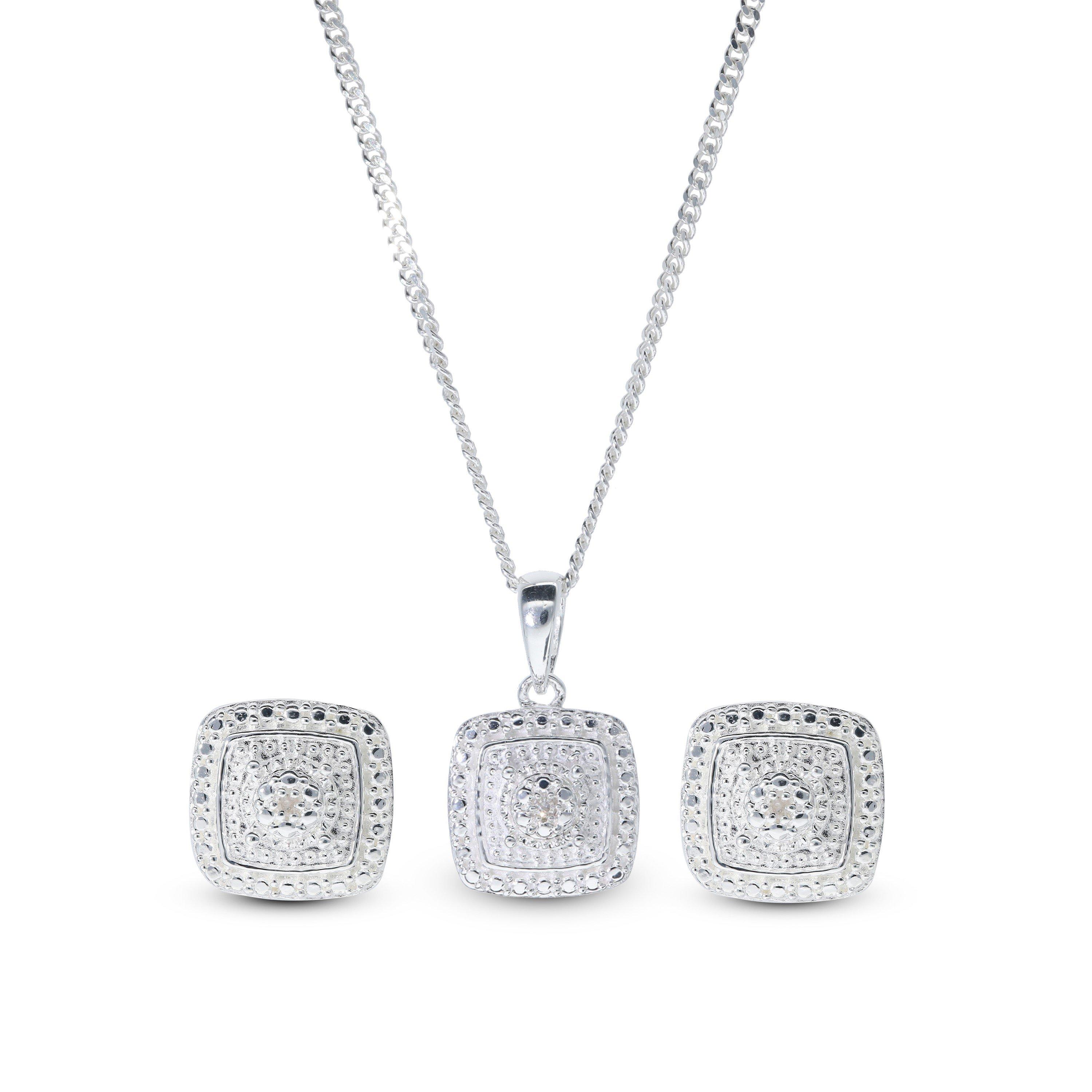 Silver - Be You - Sterling Silver Diamond Earring & Pendant Set - 1