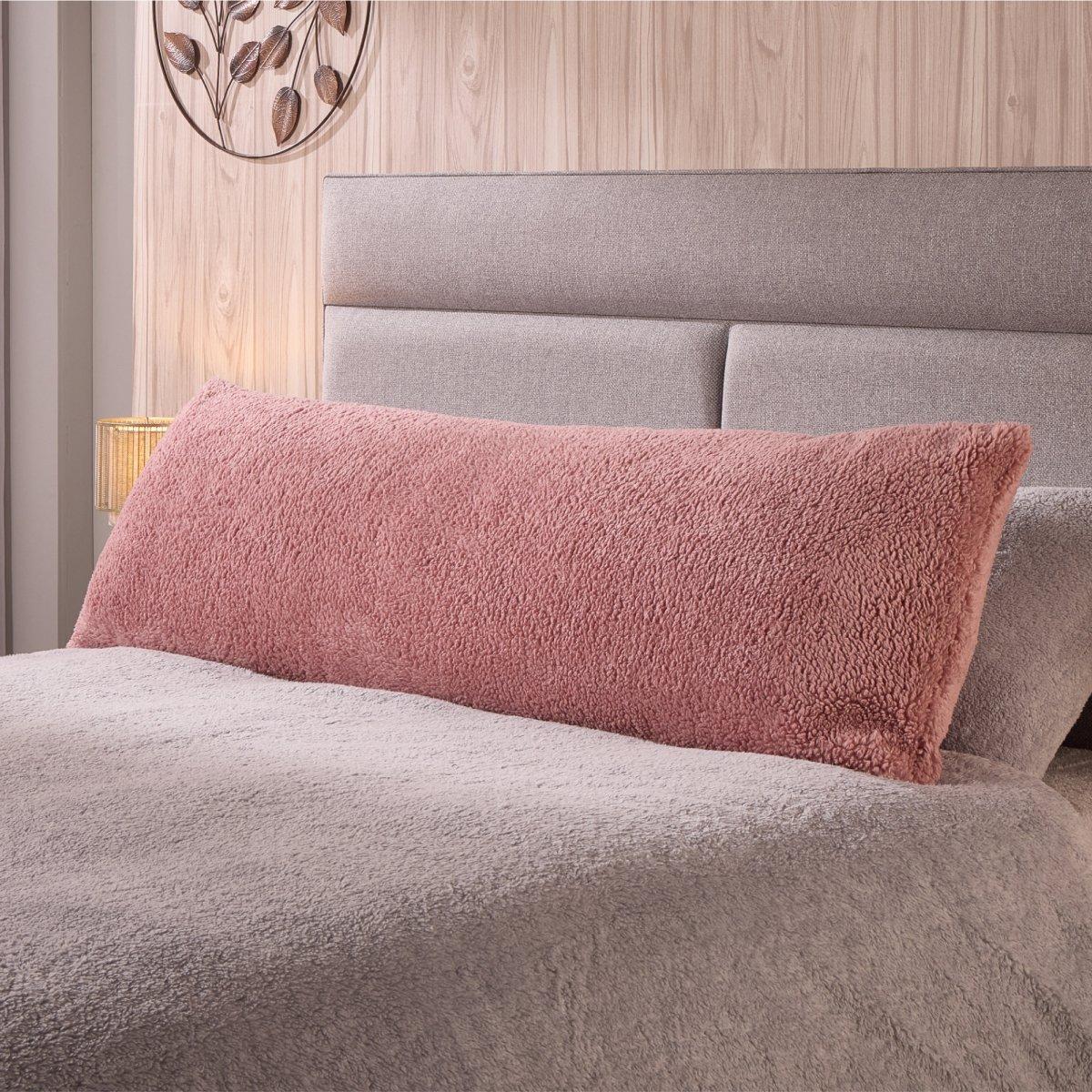 Downland  Teddy Fleece Bolster Pillow - Pink