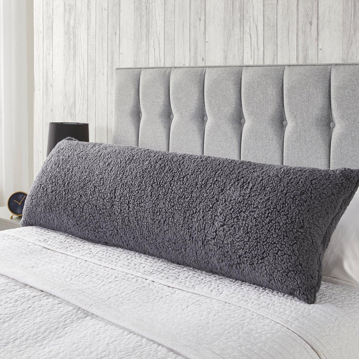 Downland  Teddy Fleece Bolster Pillow - Charcoal