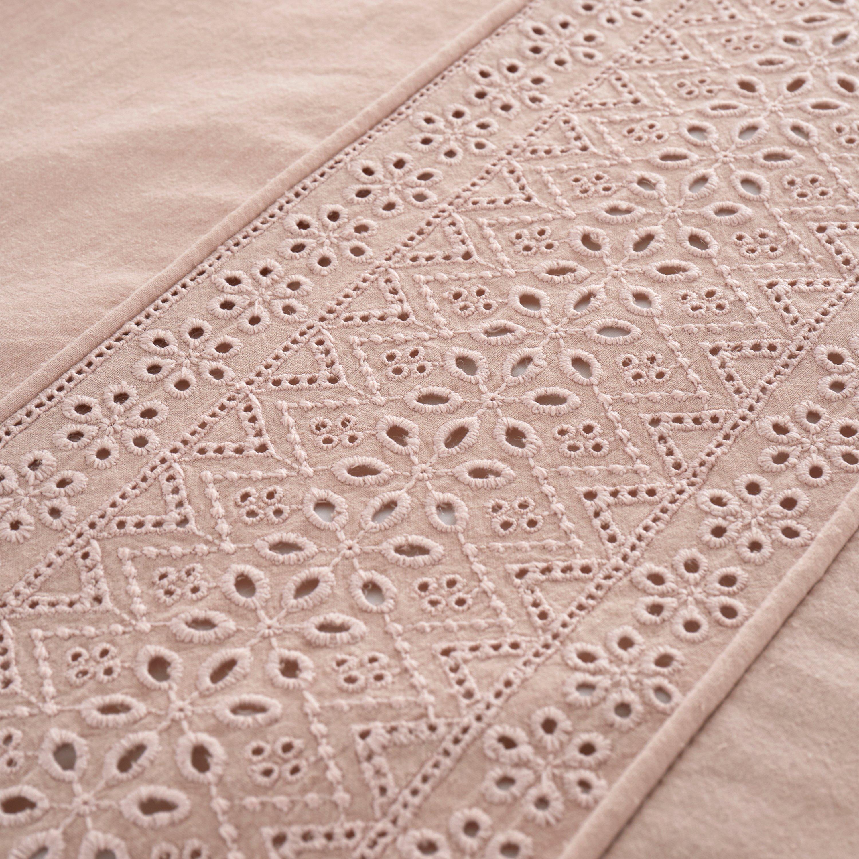 Blush Pink - Catherine Lansfield - Broderie Anglaise Duvet Cover Set - 3
