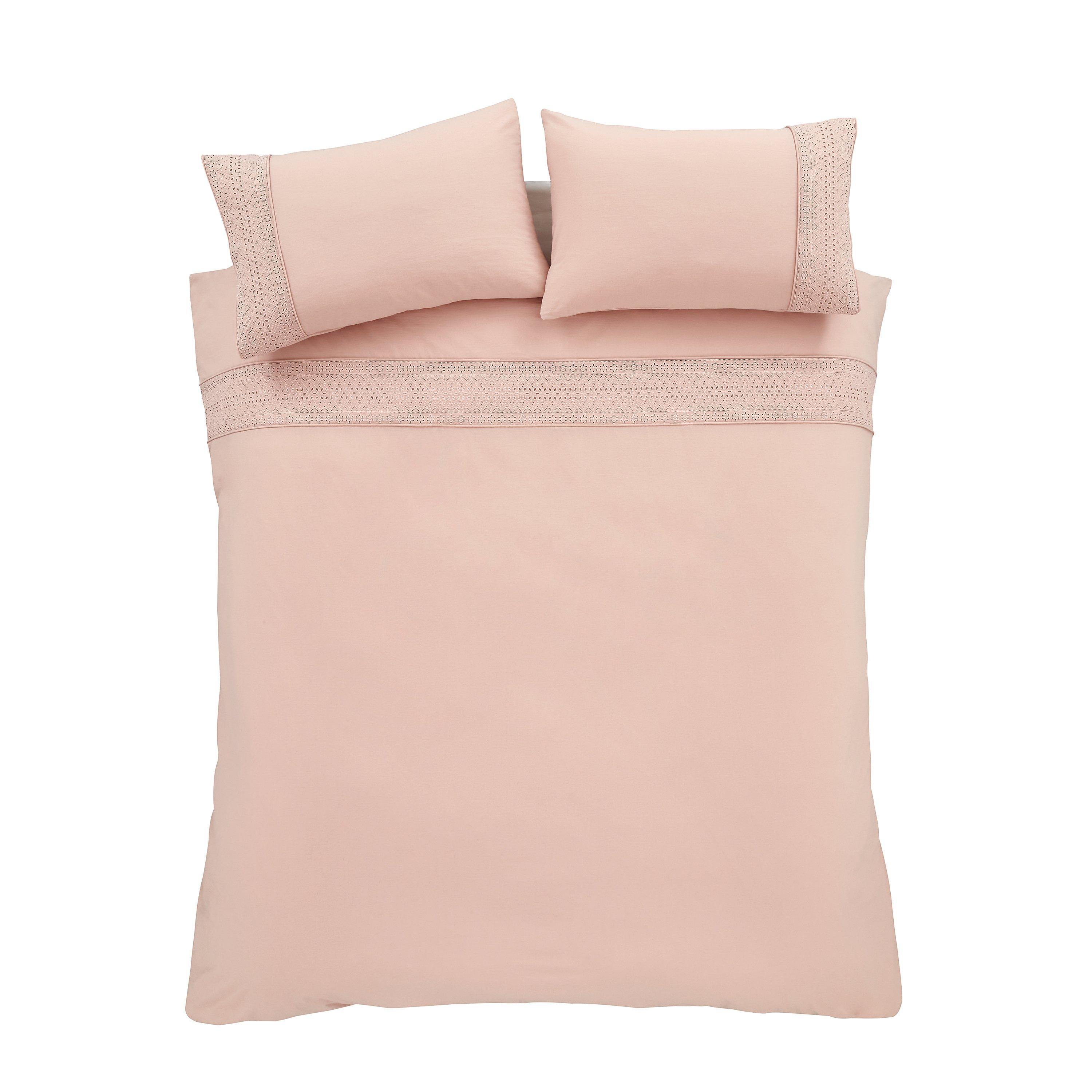Blush Pink - Catherine Lansfield - Broderie Anglaise Duvet Cover Set - 4
