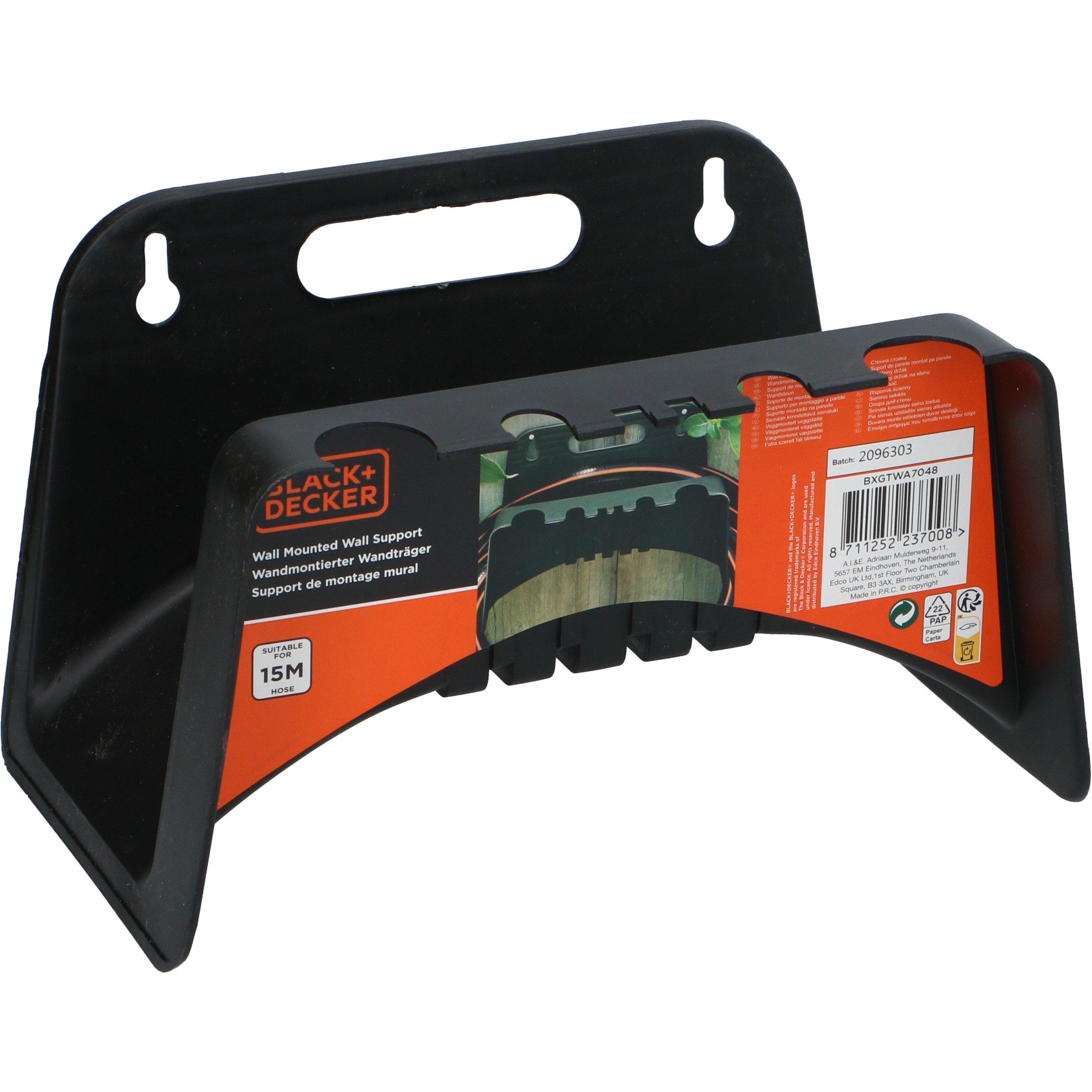Black - Black and Decker - Wall Mounted Garden Hose Holder 23x14.5x14.5cm - 1