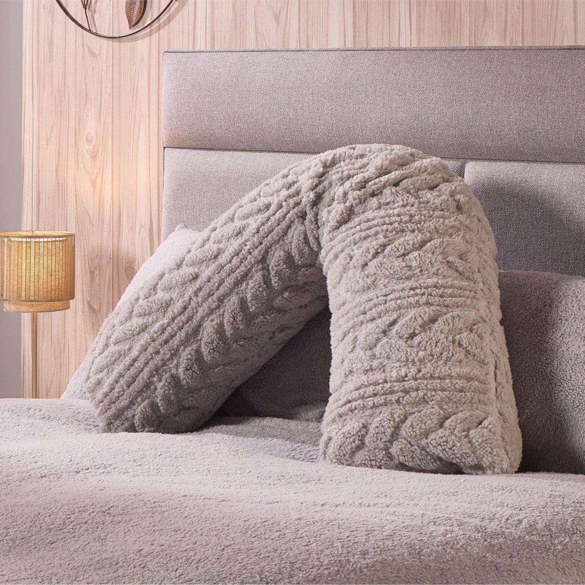 Grey - Downland - Cable Knit Pattern V-Shape Pillow - 1