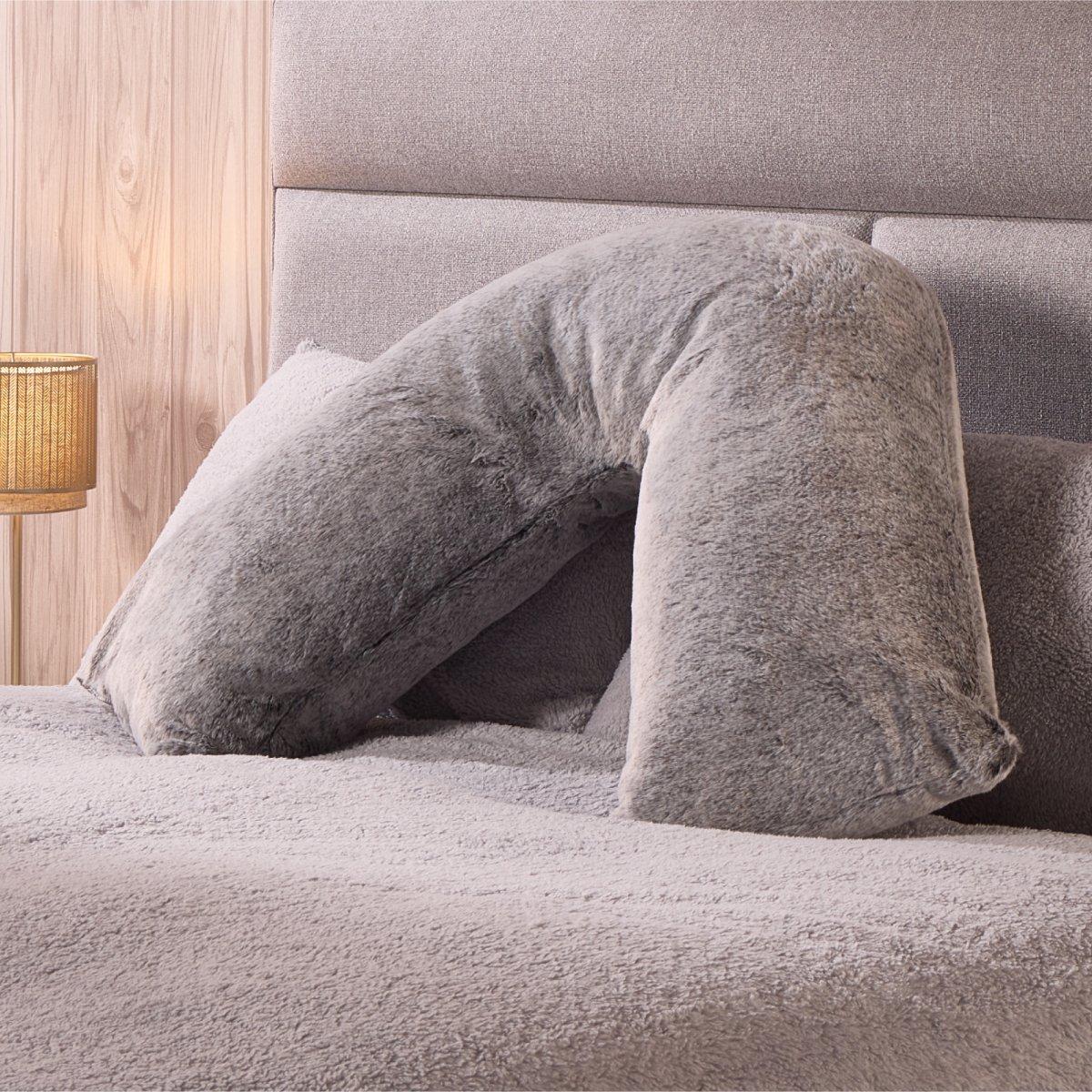 Grey - Downland - Luxury Faux Fur V-Shape Pillow - 1