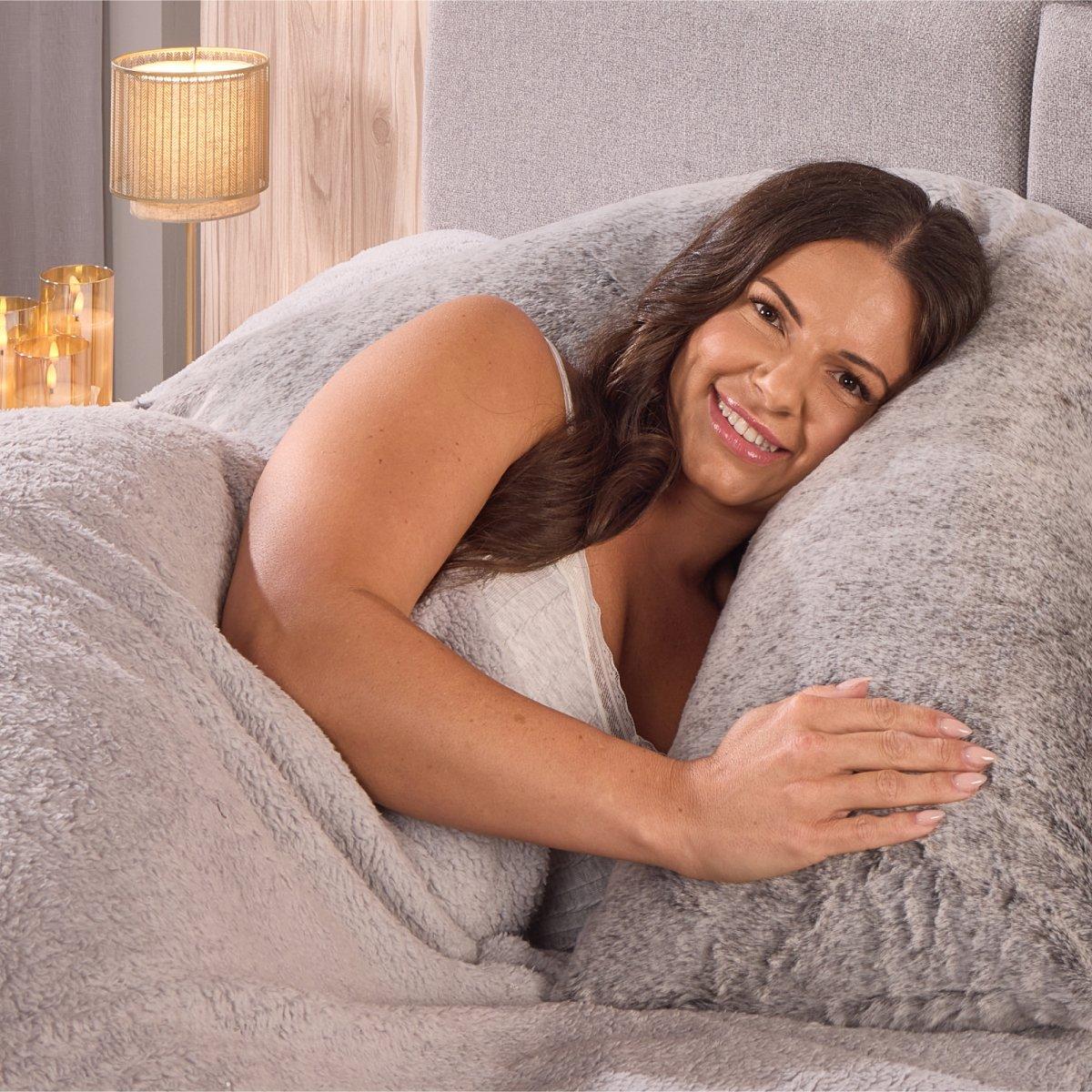 Grey - Downland - Luxury Faux Fur V-Shape Pillow - 4