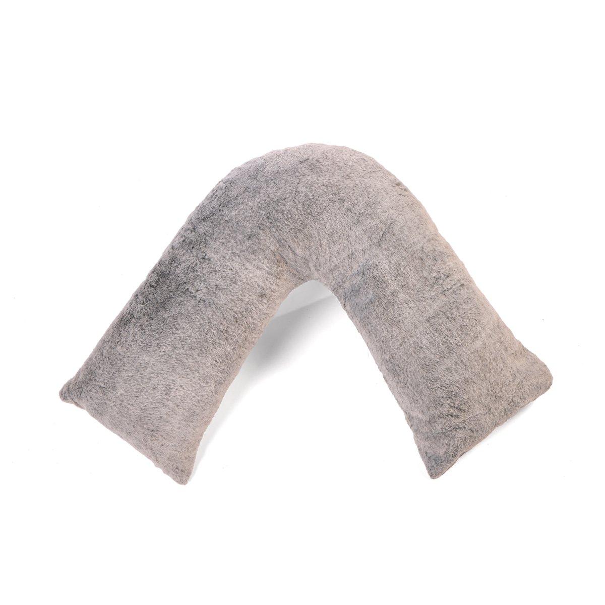Grey - Downland - Luxury Faux Fur V-Shape Pillow - 6