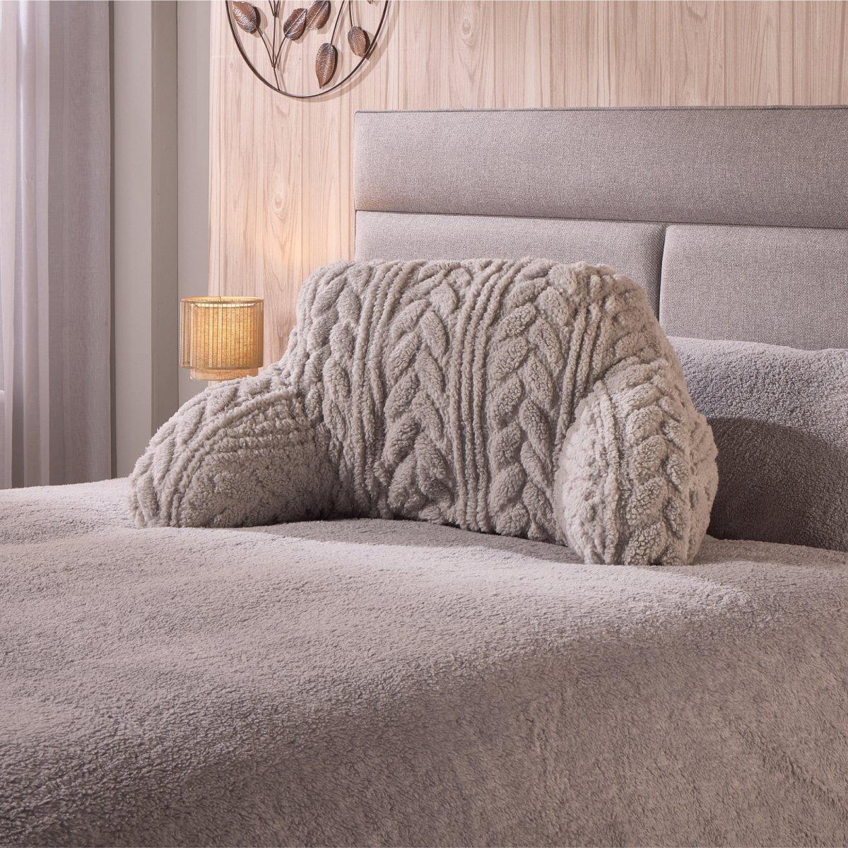 Grey - Downland - Cable Knit Teddy Fleece Cuddle Cushion - 1