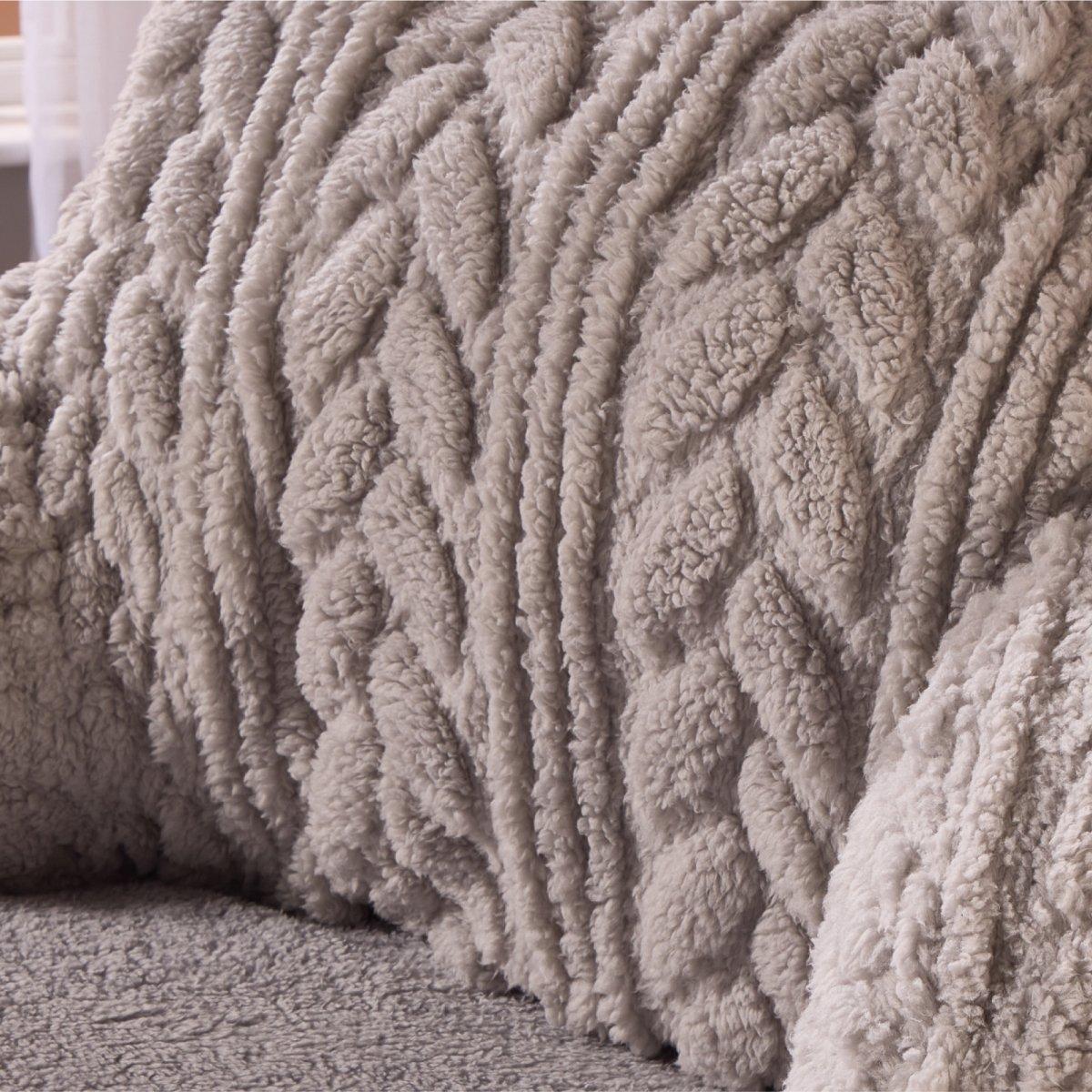 Grey - Downland - Cable Knit Teddy Fleece Cuddle Cushion - 3