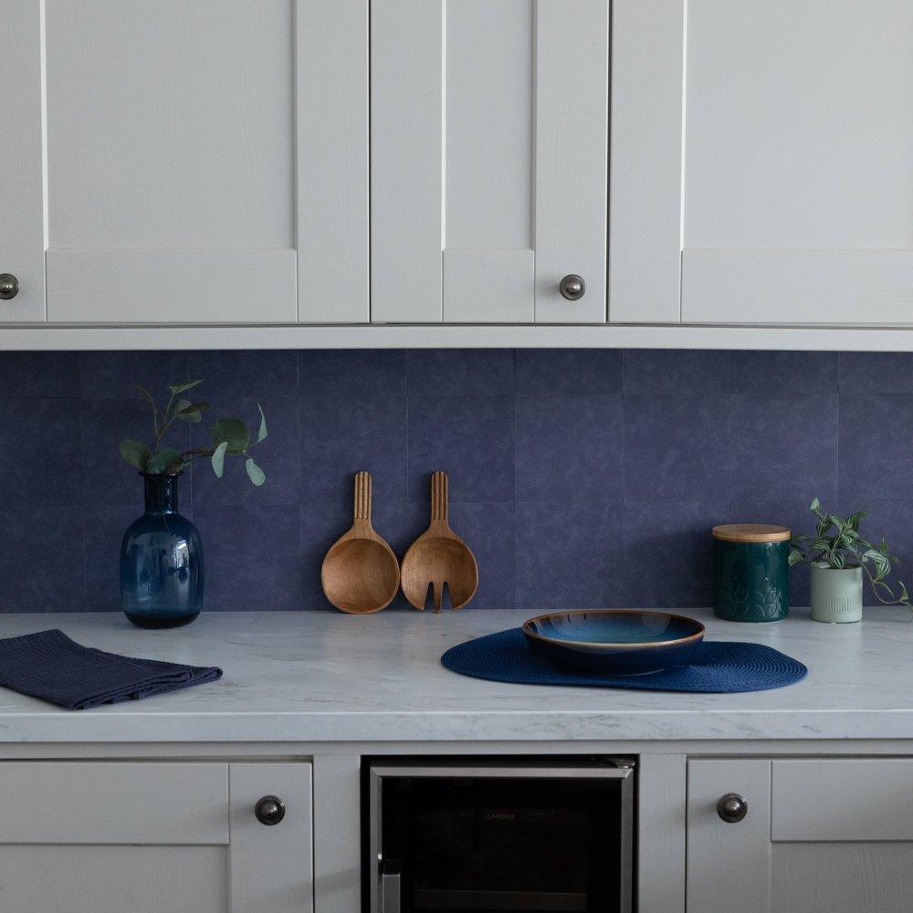 Blue - D C Fix - Self Adhesive Vinyl Wall Tiles Cement Blue - 1