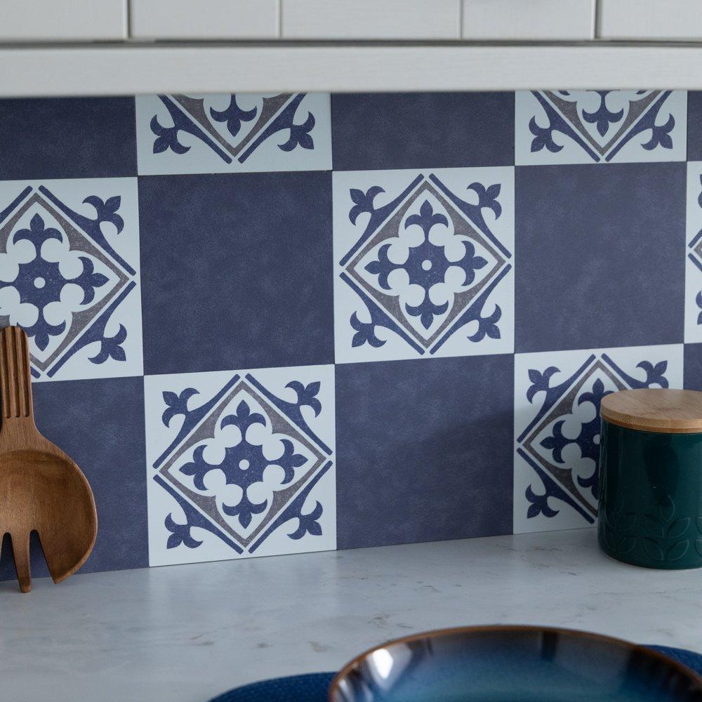 Blue - D C Fix - Self Adhesive Vinyl Wall Tiles Cement Blue - 5
