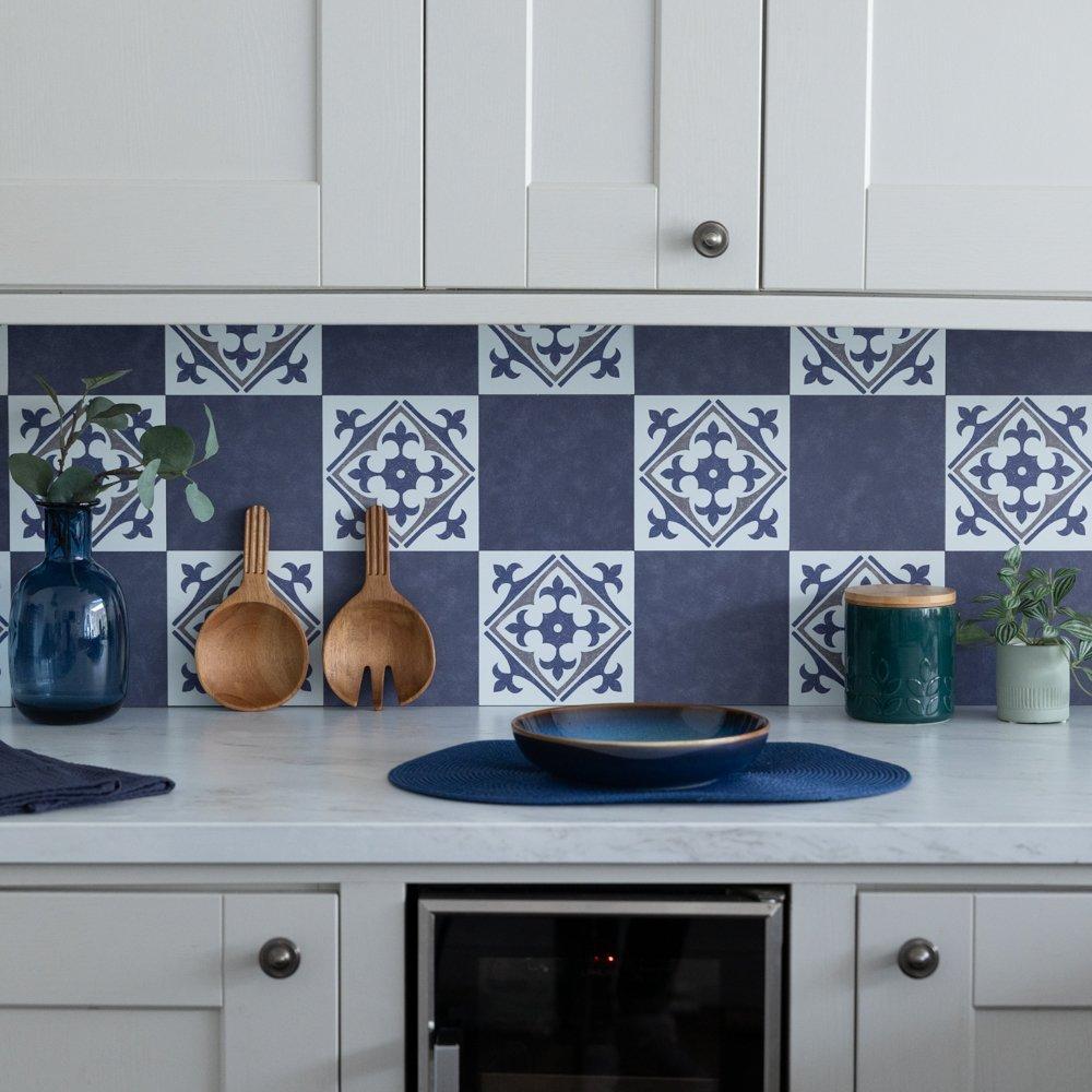 Blue - D C Fix - Self Adhesive Vinyl Wall Tiles Cement Blue - 6