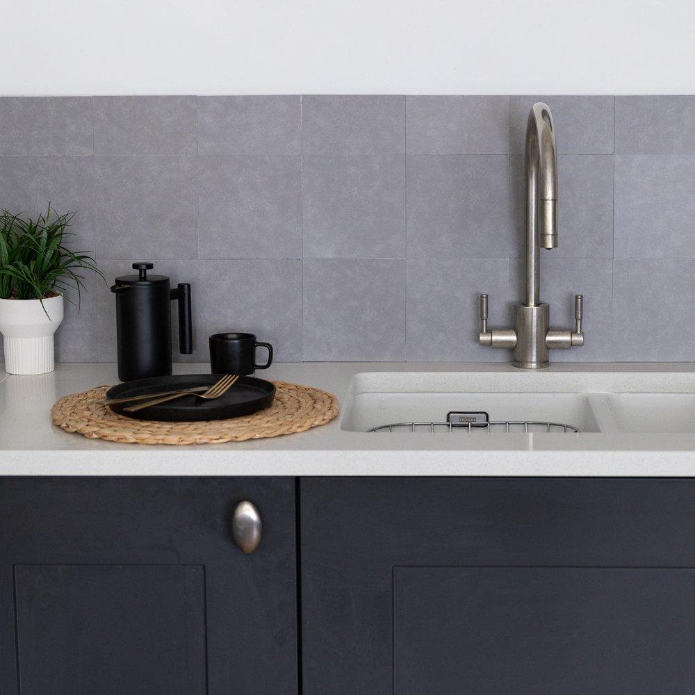 Grey - D C Fix - Self Adhesive Vinyl Wall Tiles Cement Dark Grey - 1