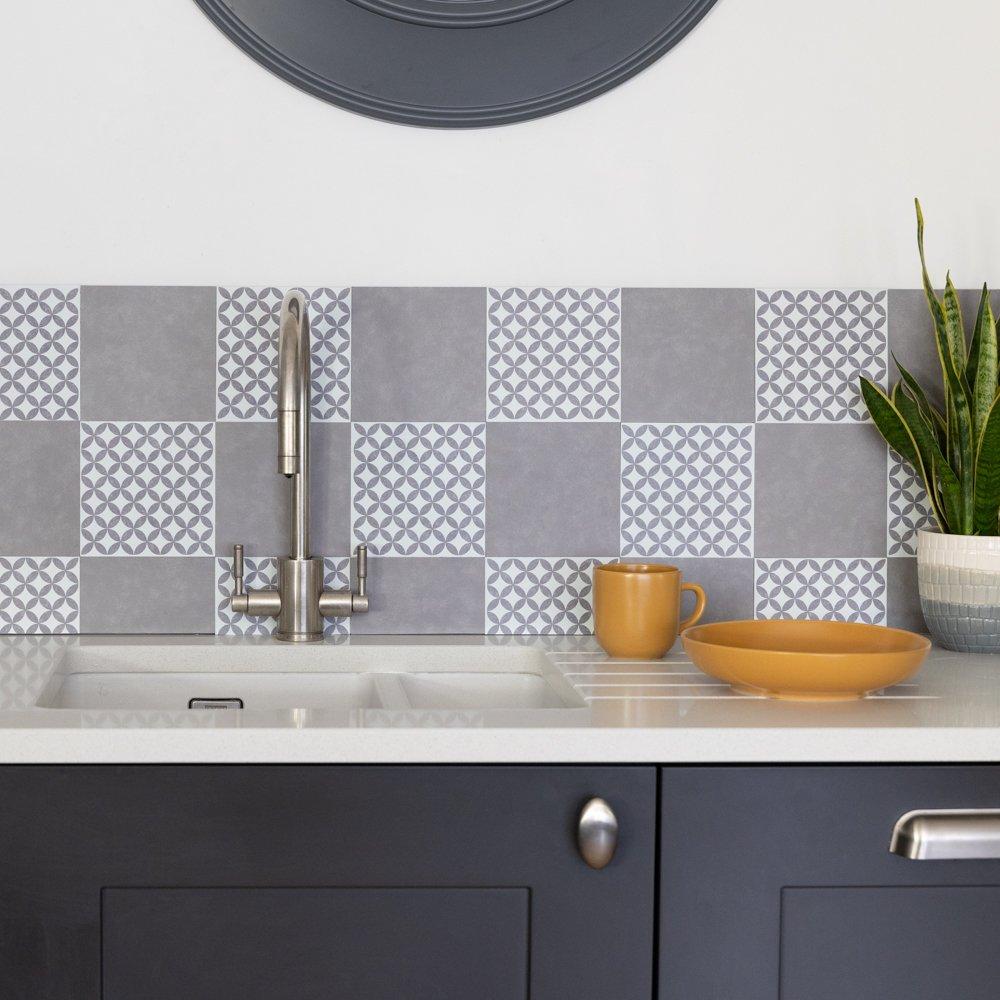 Grey - D C Fix - Self Adhesive Vinyl Wall Tiles Cement Dark Grey - 7