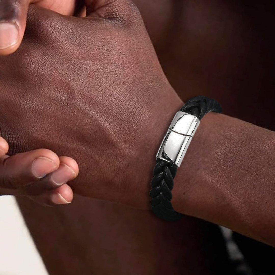 Black - Aye Do Gifts - Mens Black Woven Leather Bracelet - 2
