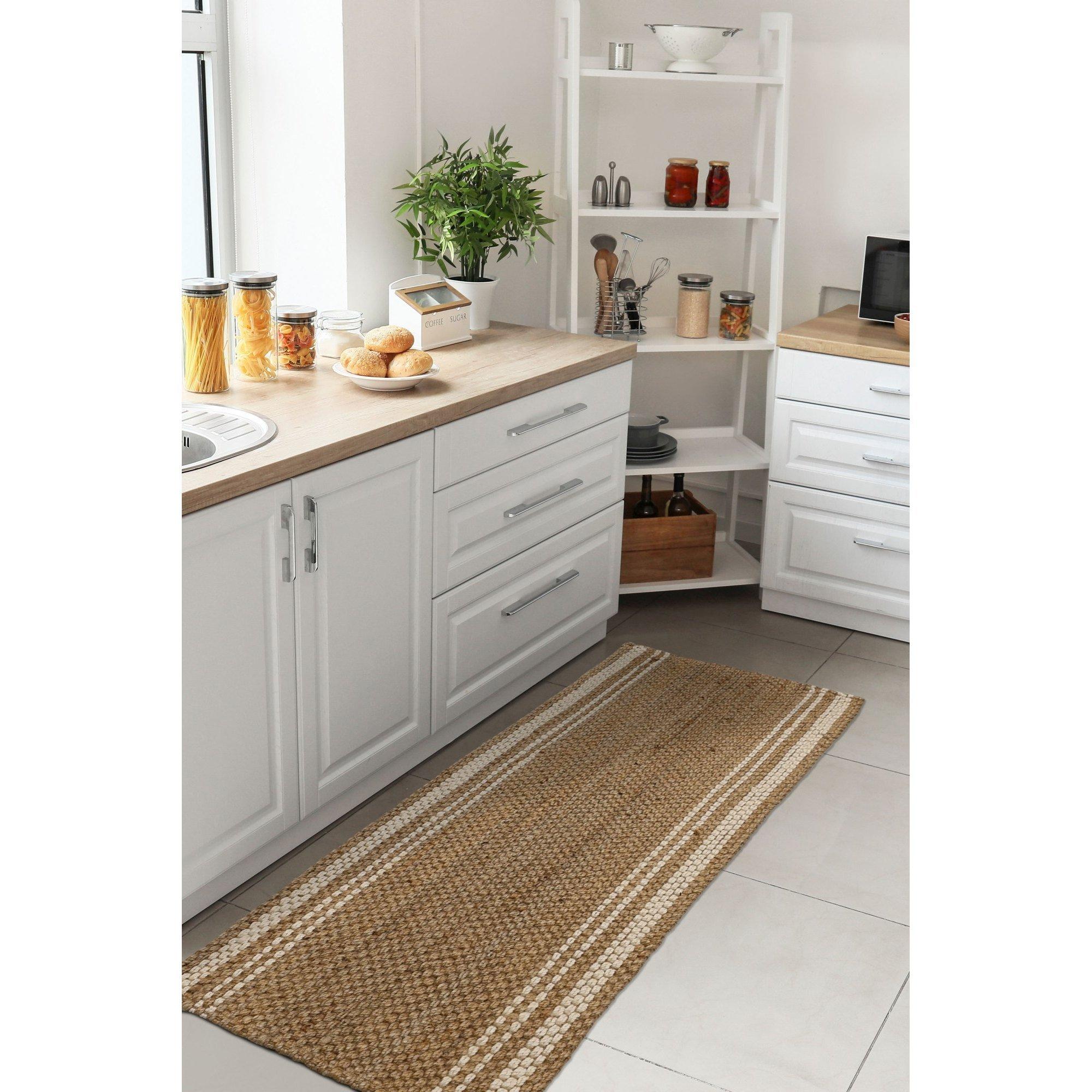 Rackhams Jute Check Natural Rug Striped Handwoven - 60X180 Cm - Image 5