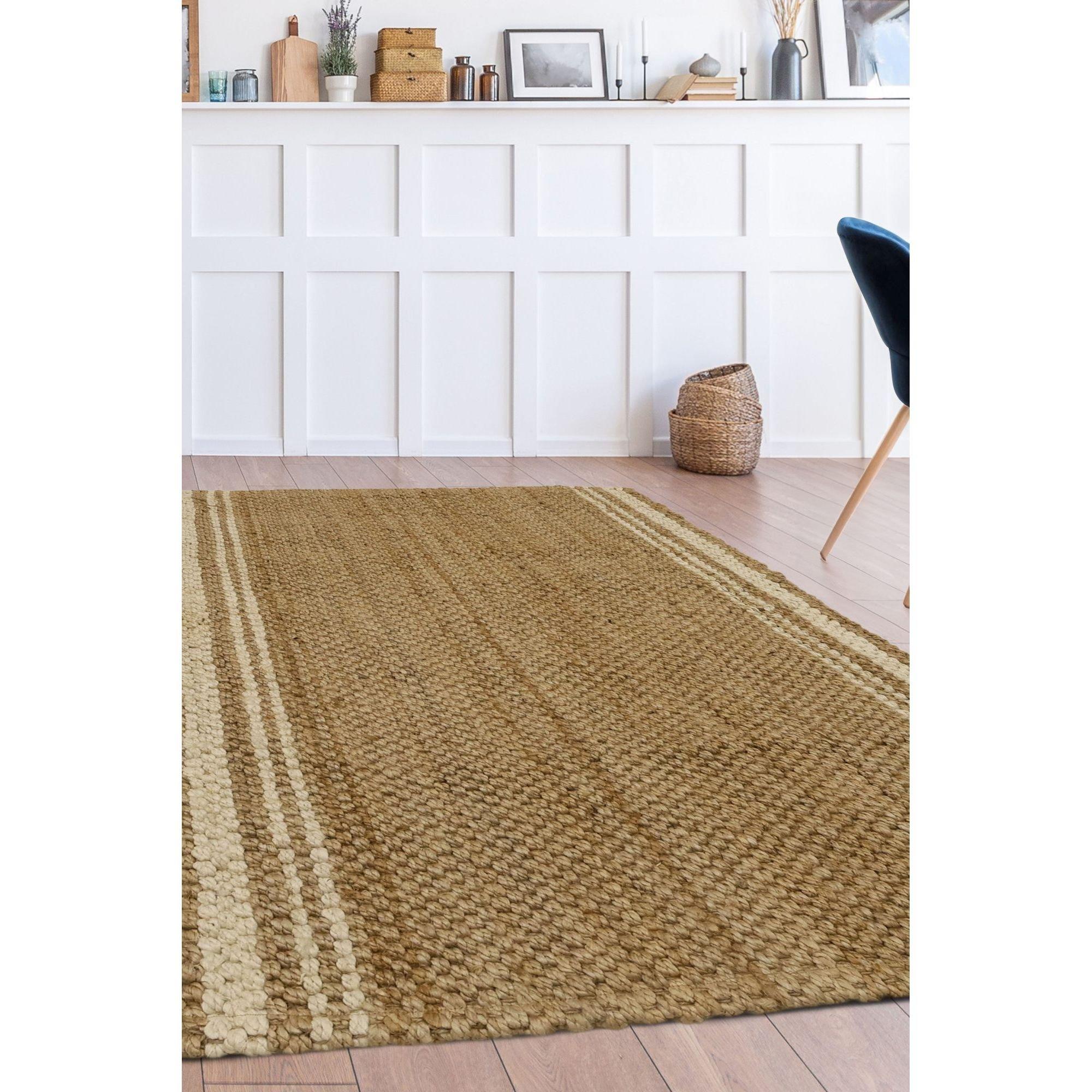 Rackhams Jute Check Natural Rug Striped Handwoven - 100X150 Cm - Image 4