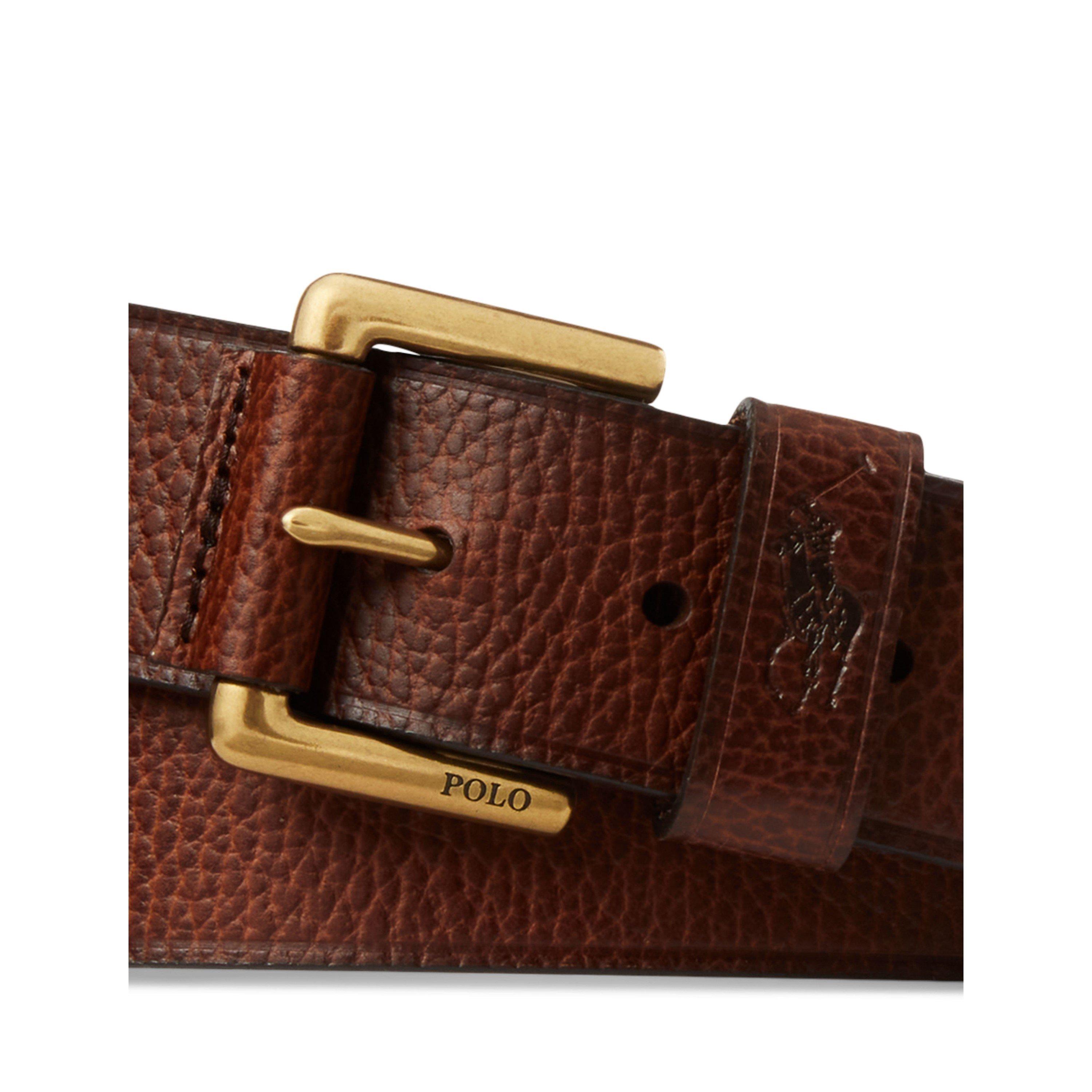 Brown - Polo Ralph Lauren - Keep Pebbled Leather Belt - 2